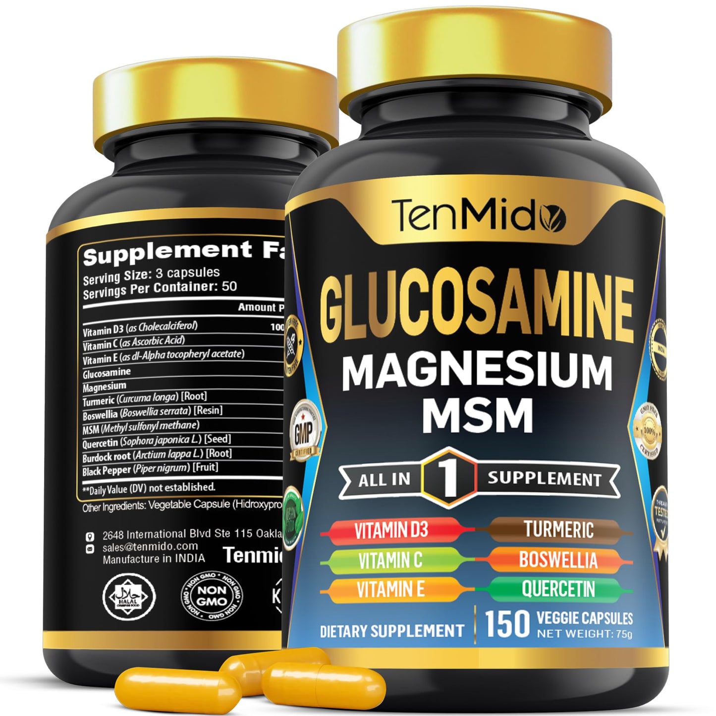 Tenmido Glucosamine MSM Supplement Capsule, 150 Capsules