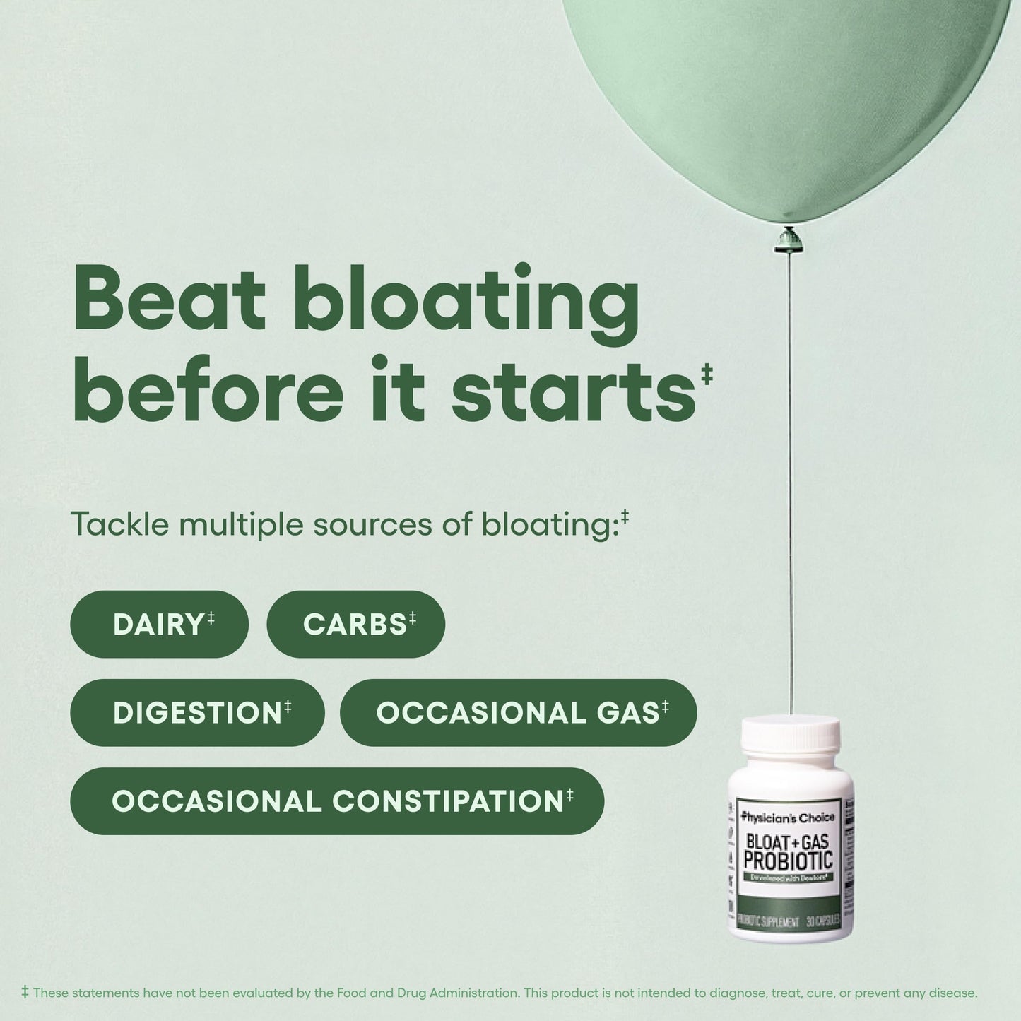 Physician's CHOICE Bloat & Gas Probiotic 5-in-1 Proactive Support + Daily Relief - Digestion & Gut Health - Herbals, Digestive Enzymes, Post & Prebiotics - Gas Relief for Adults - Women & Men Capsules, 30 Count