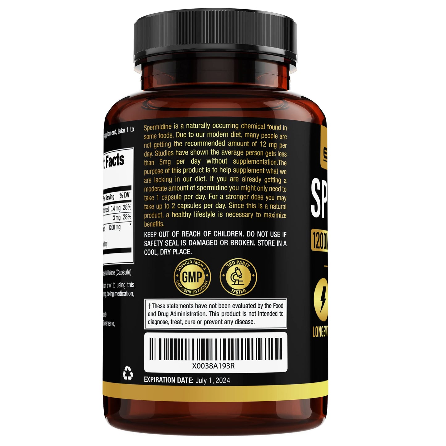 Earth Elixir Spermidine Supplements 1200mg Capsules 90 Count