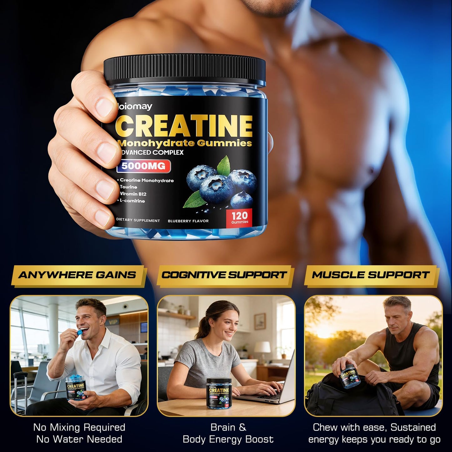 Loiomay Creatine Monohydrate Gummies 120 Count