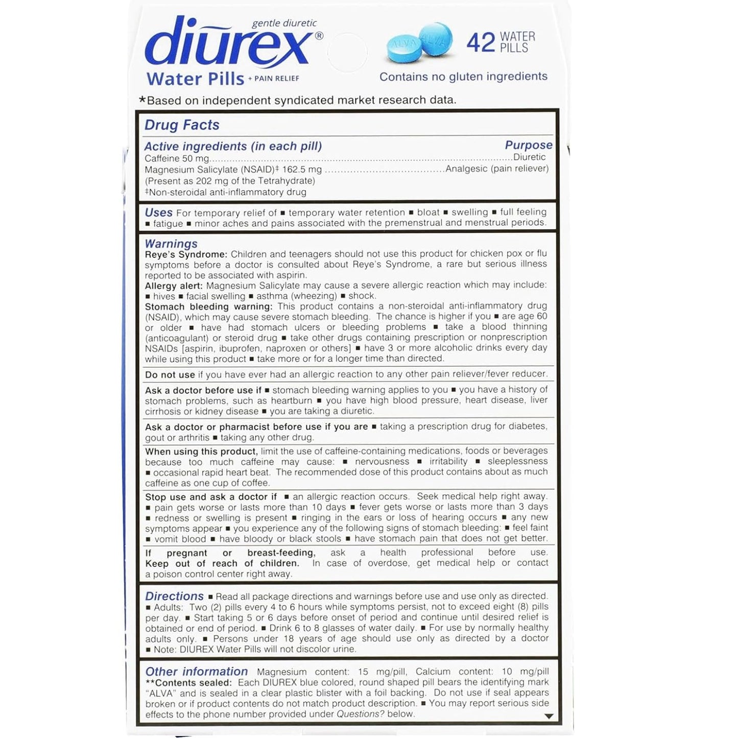 Diurex Water Pills + Pain Relief - Relieve Water Bloat, Cramps, & Fatigue, 42 Tablets