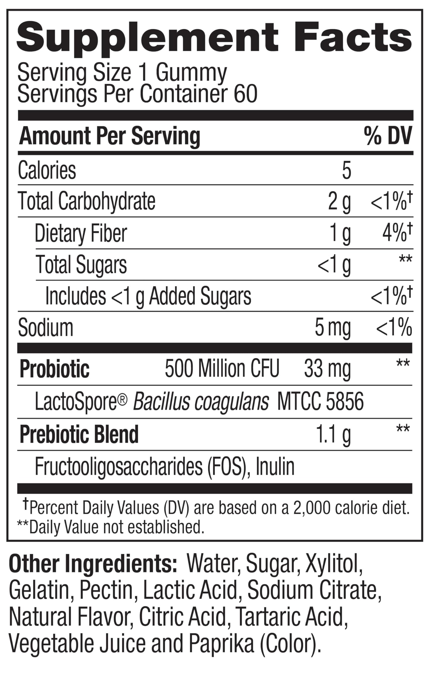 OLLY Probiotic + Prebiotic Gummy, Digestive Support and Gut Health, 500 Million CFUs, Fiber, Adult Chewable Supplement for Men and Women, Peach, 60 Day Supply - 60 Count