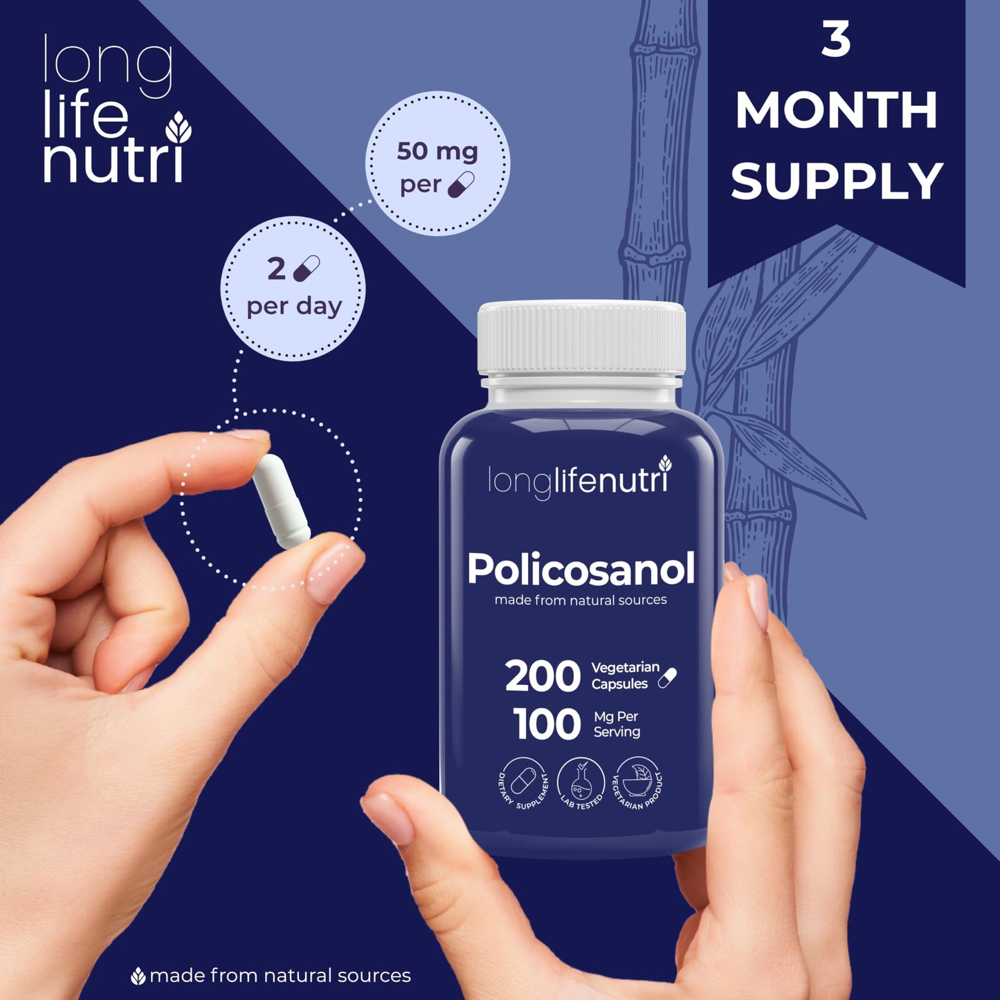 LongLifeNutri Policosanol 100mg Capsules, 200 Count