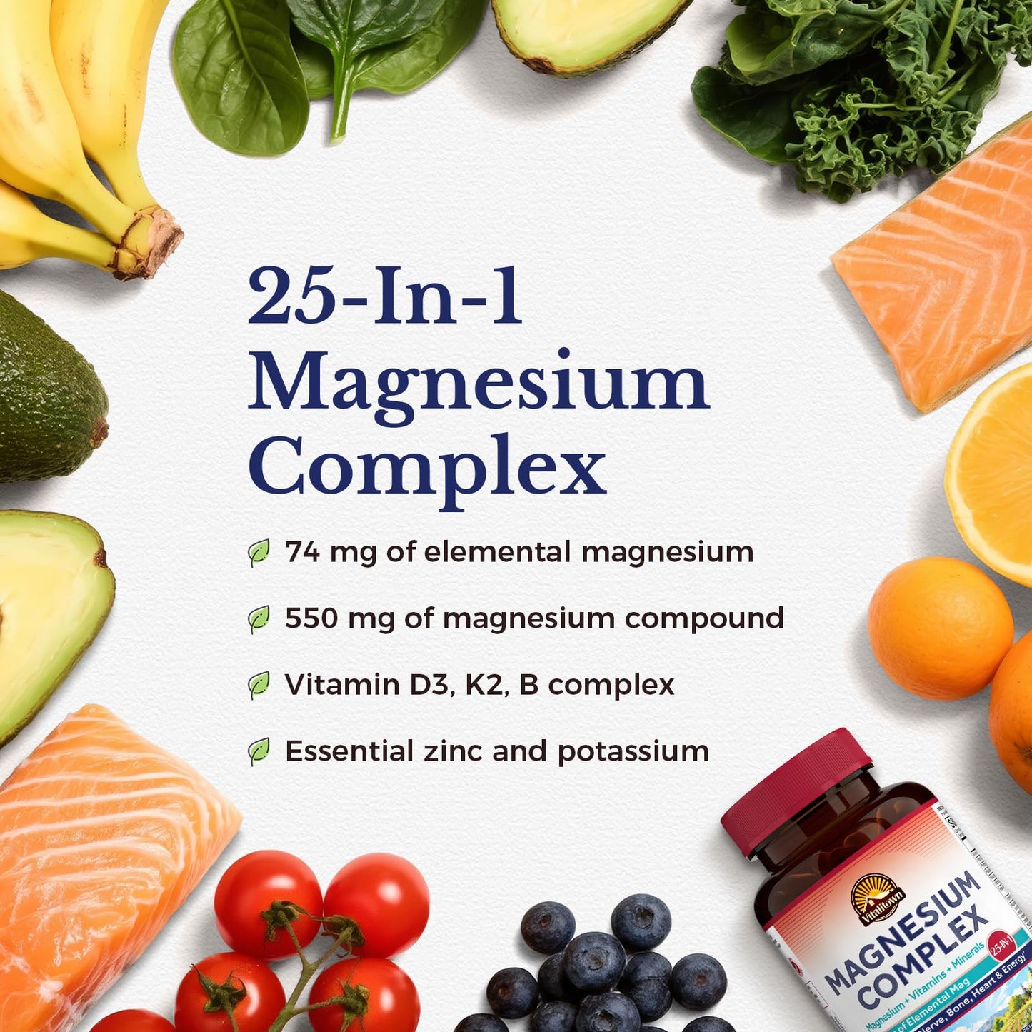 Vitalitown 25-in-1 Magnesium Complex Capsules, 60 Count