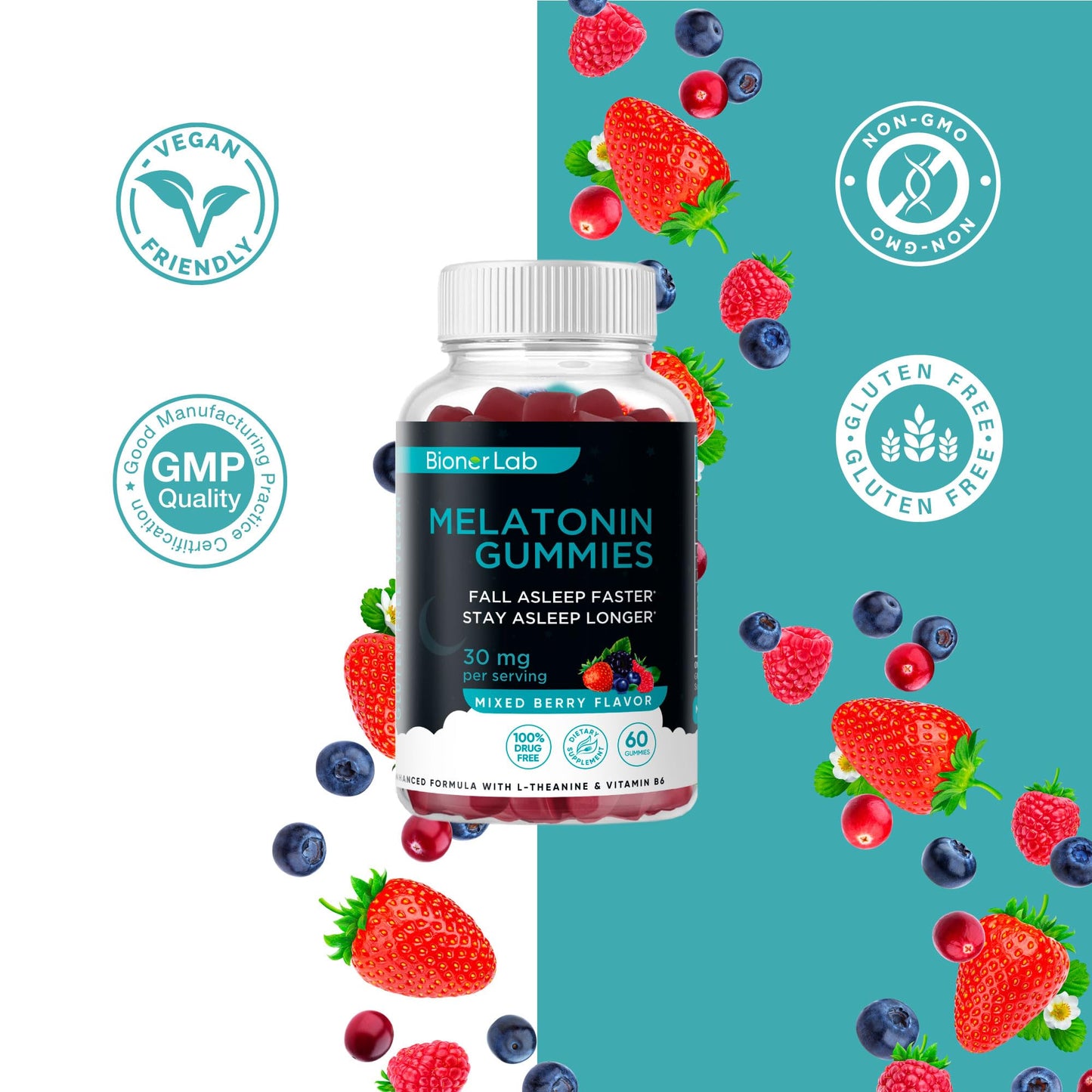 BionerLab Melatonin Gummies Gummy 60 Count