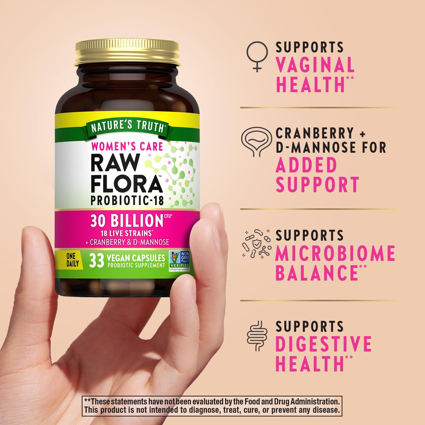 Nature's Truth Raw Flora Probiotics for Women 33 Capsules