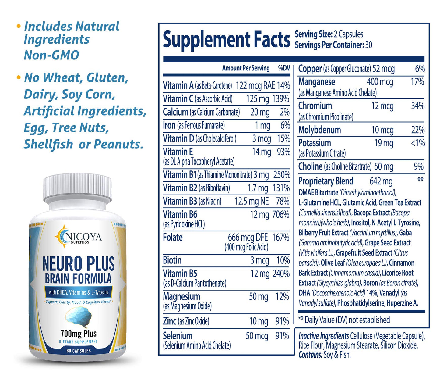 Nicoya Nutrition Neuro Plus Brain Boosting & Focus Vitamin Supplement Capsule 60 Count
