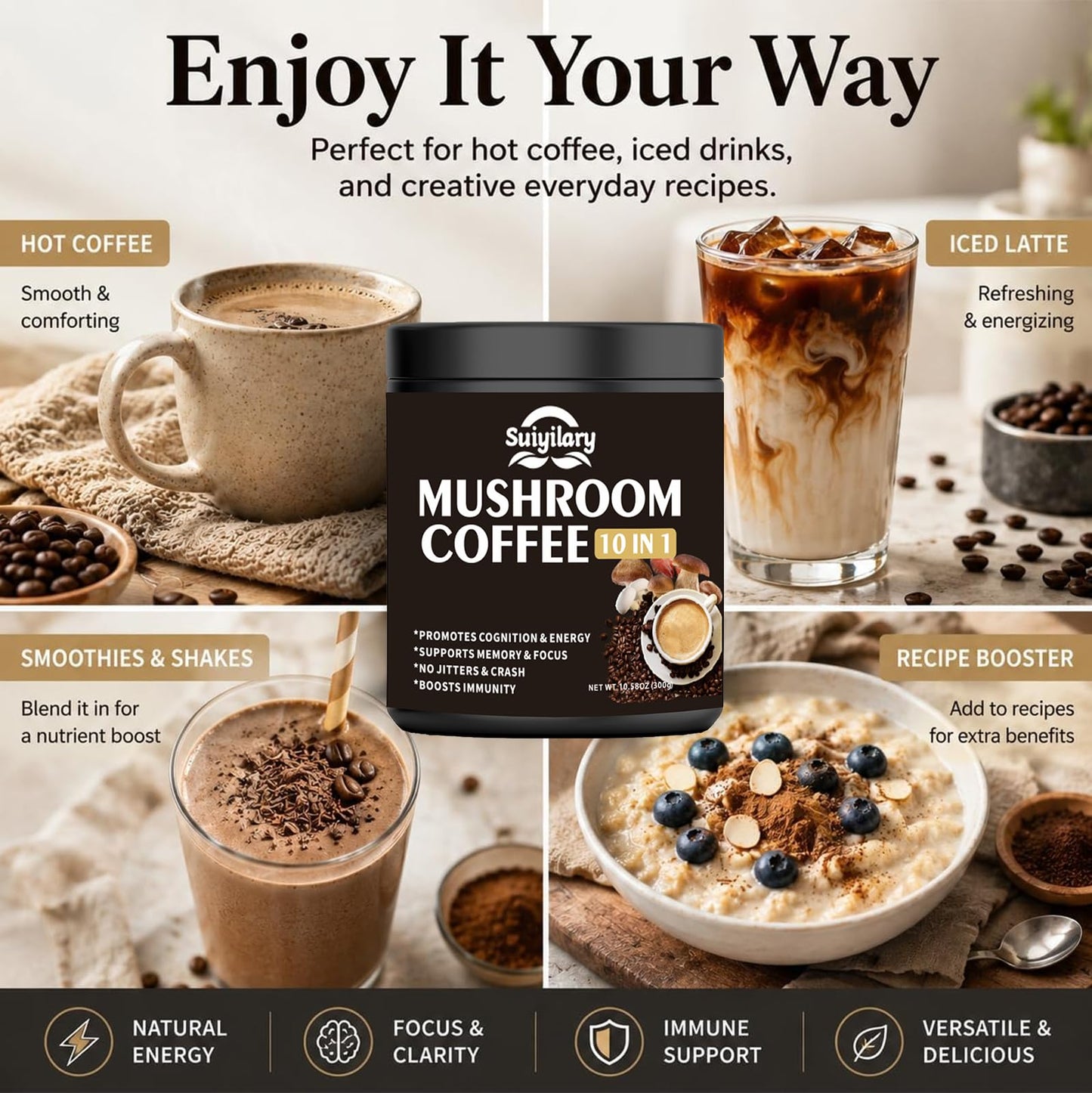 Suiyilary Mushroom Coffee Powder 10.6 Ounce