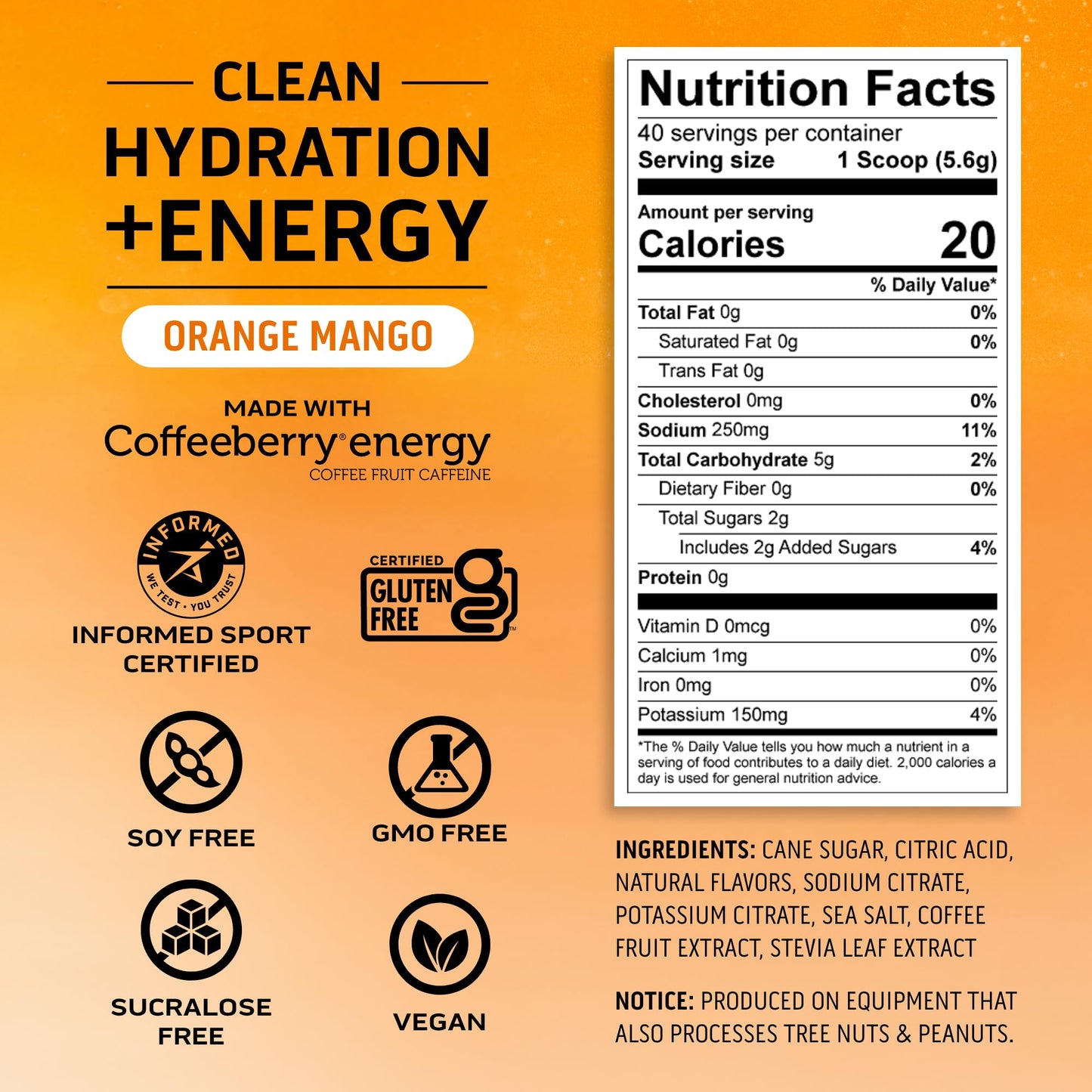 Ascent Clean Hydration + Energy Electrolytes Powder 7.9 Ounce