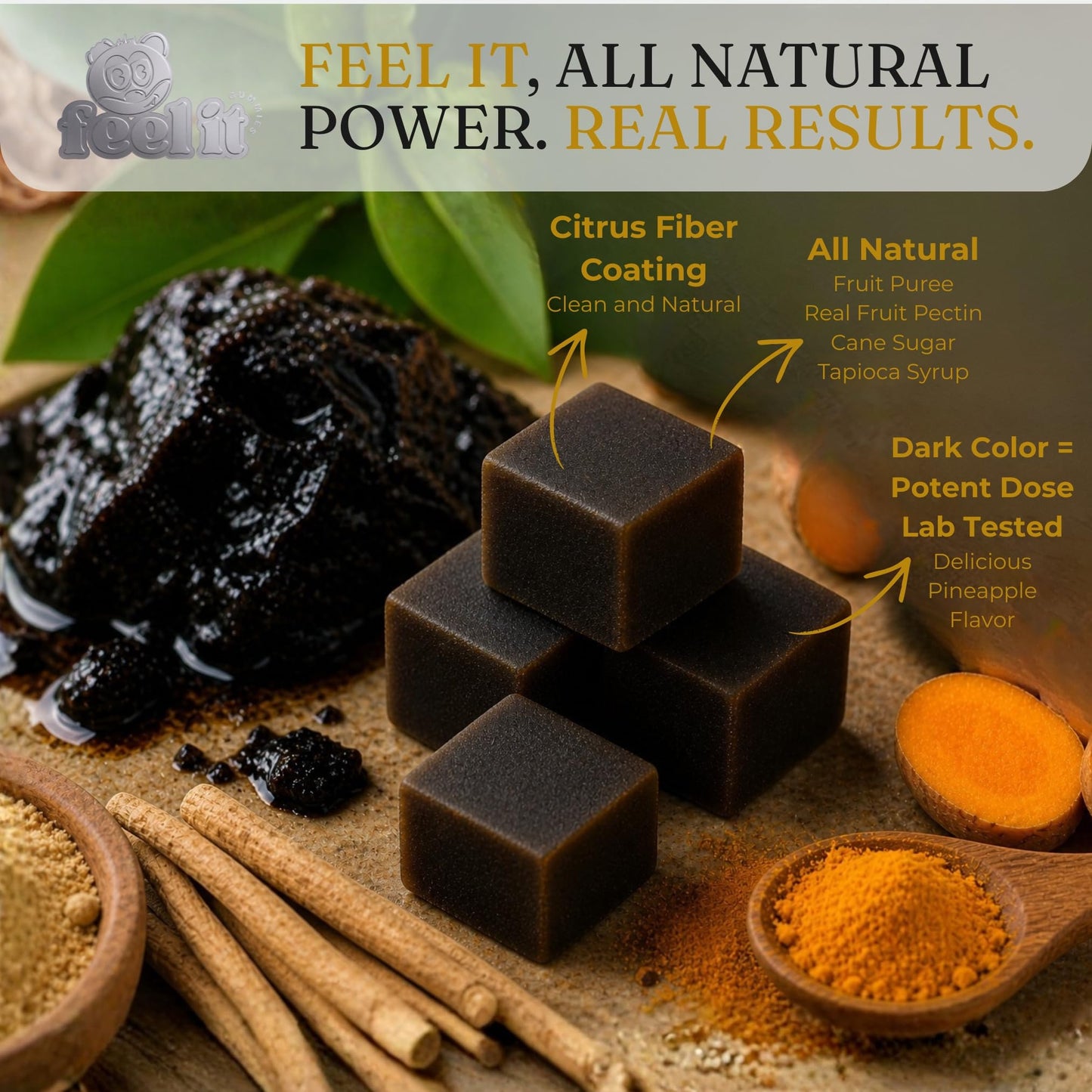 Feel It Gummies Shilajit – 3000mg per Gummy with Fulvic Acid, Ashwagandha & Turmeric, Natural Energy, Focus & Immune Support, 60 Gummies