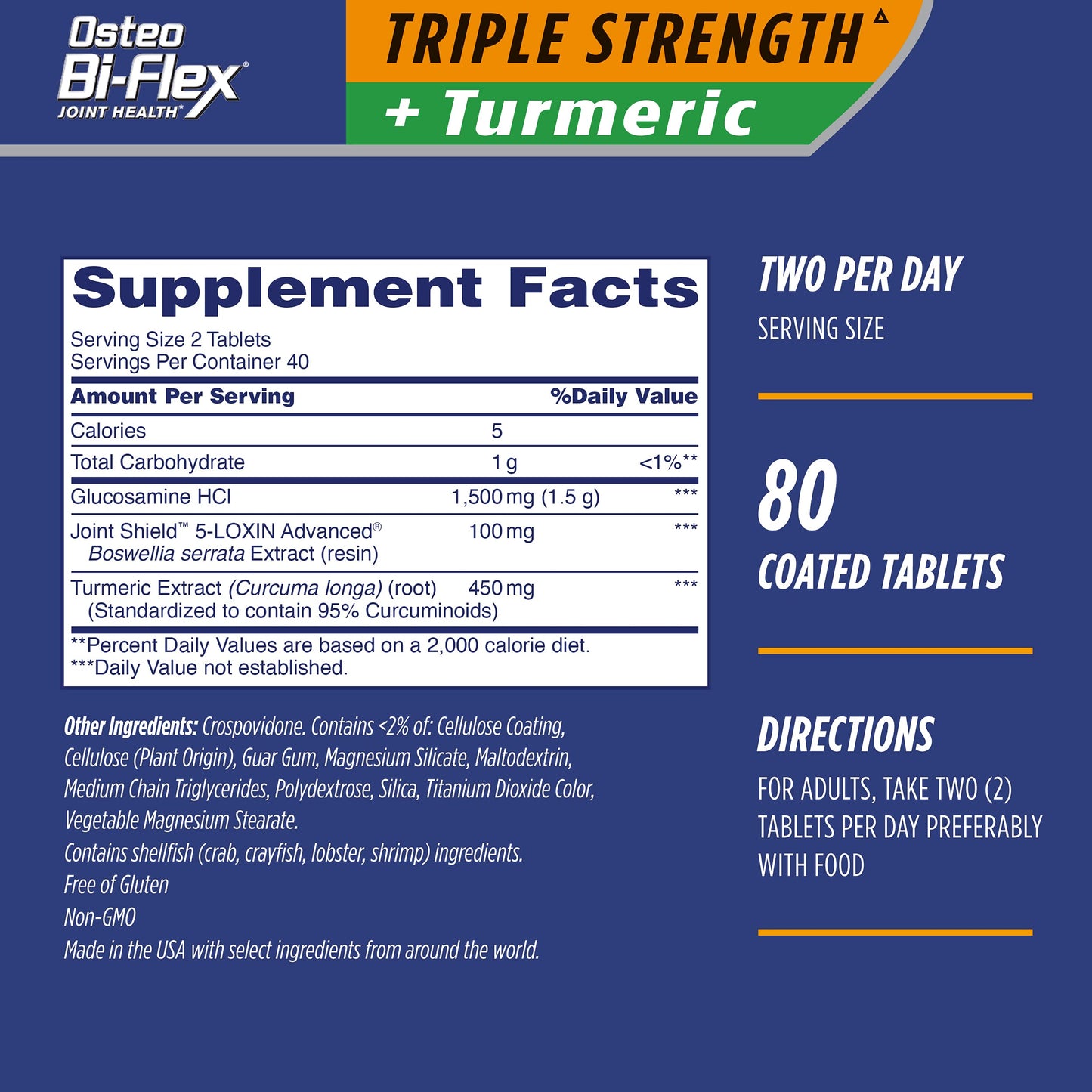 Osteo Bi-Flex Triple Strength Glucosamine with Turmeric Joint Health Supplement Tablets, 160 Count