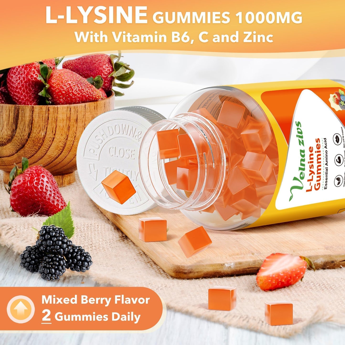 Velna zivs L-Lysine Gummies 1000mg, 60 Gummies