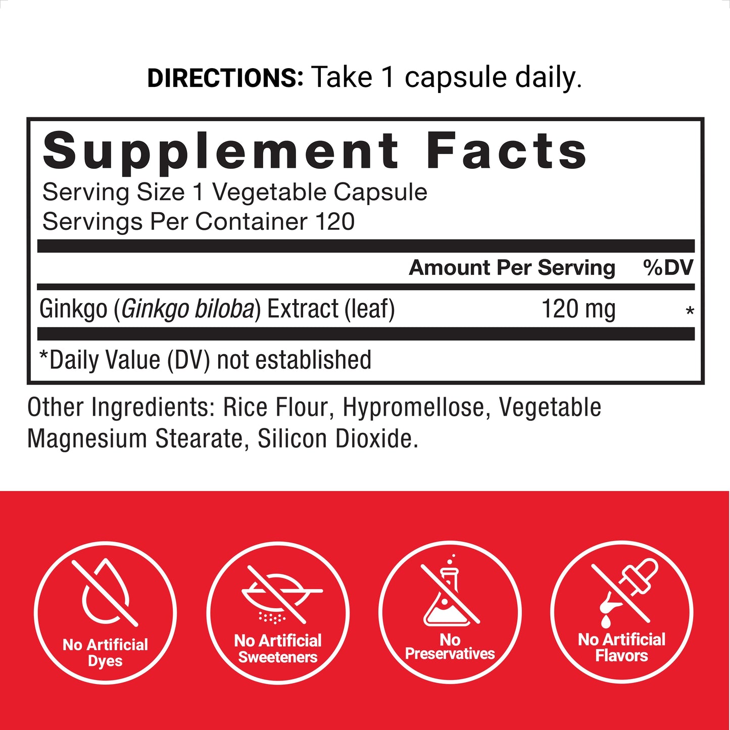 Force Factor Ginkgo Biloba Brain Health Supplement Capsules 120