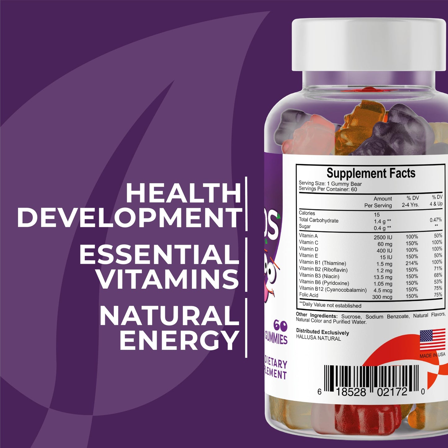 Hallusa Natural Kids' Multivitamin Gummies, 60 Count