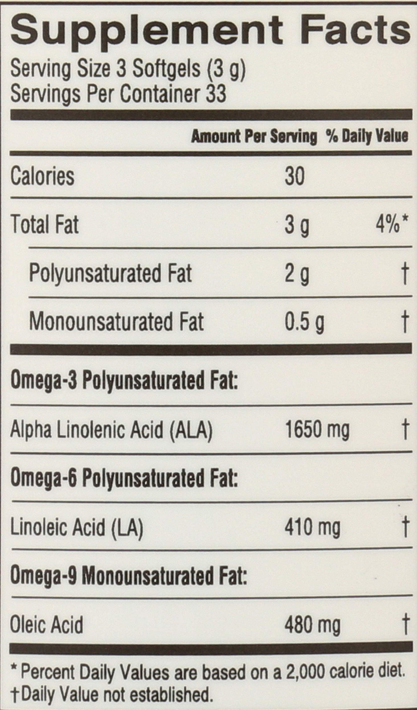 Barlean's Flaxseed Oil Softgels 1650mg ALA, Omega 3-6-9, Non-GMO, 100 Softgels
