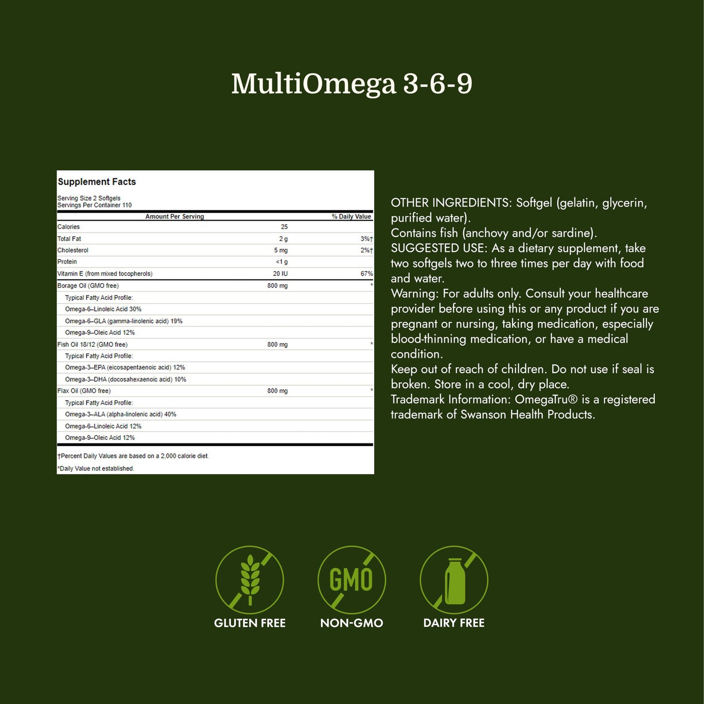 Swanson MultiOmega 3-6-9 Non-GMO Flax Softgels 220