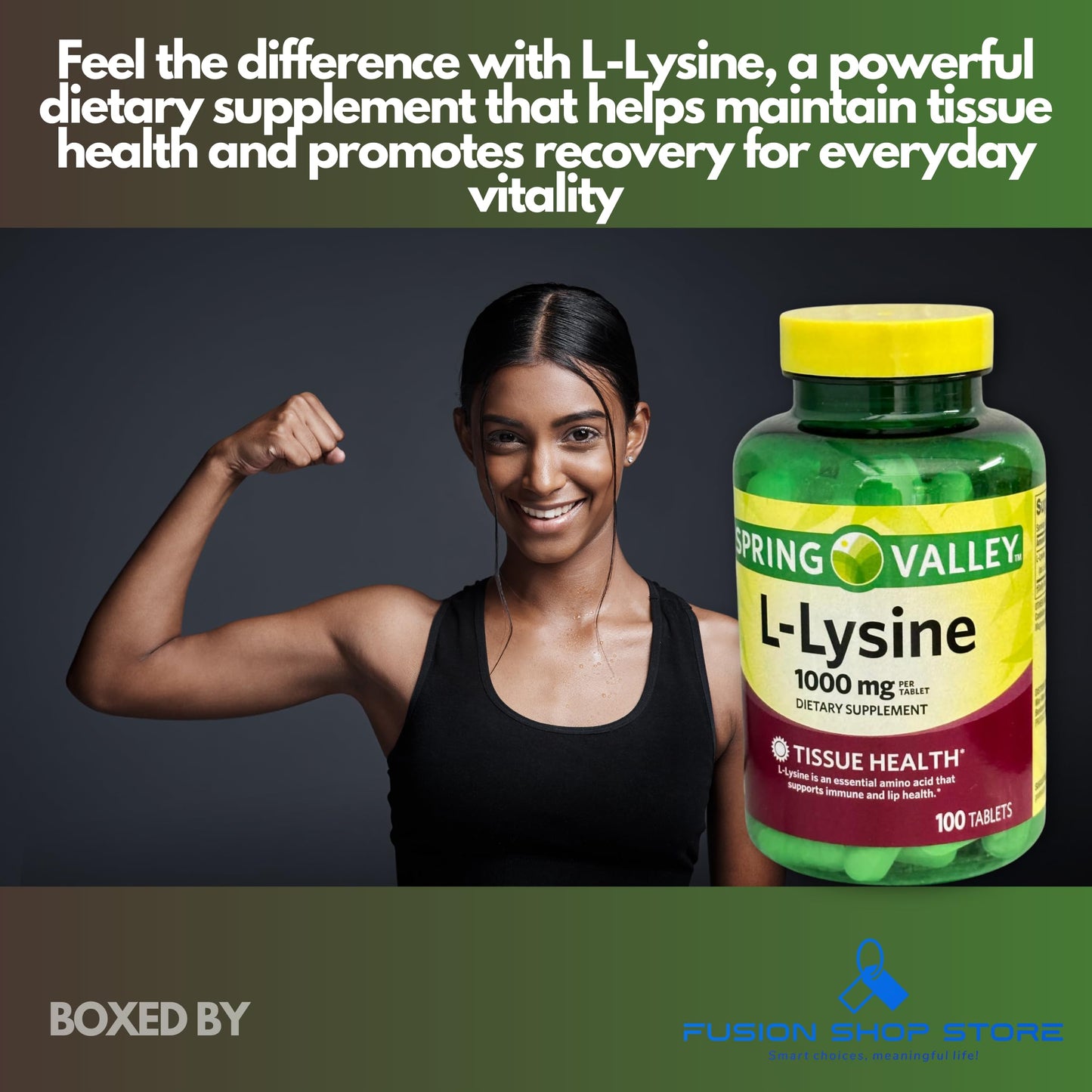 Fusion Shop Store L-Lysine 1000mg Essential Amino Acid Capsules, 100 Count