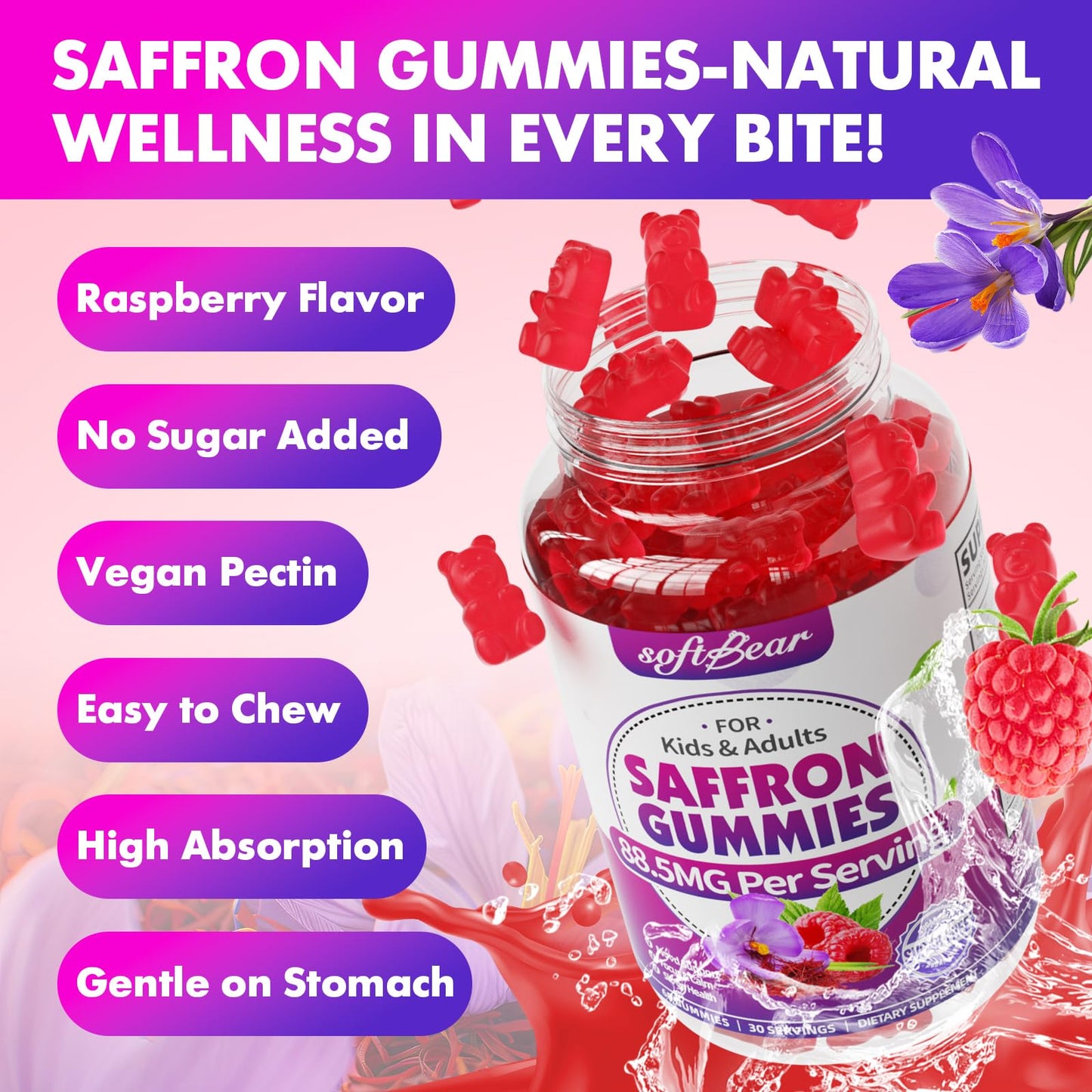 softbear Saffron Gummies Gummy 60 Count