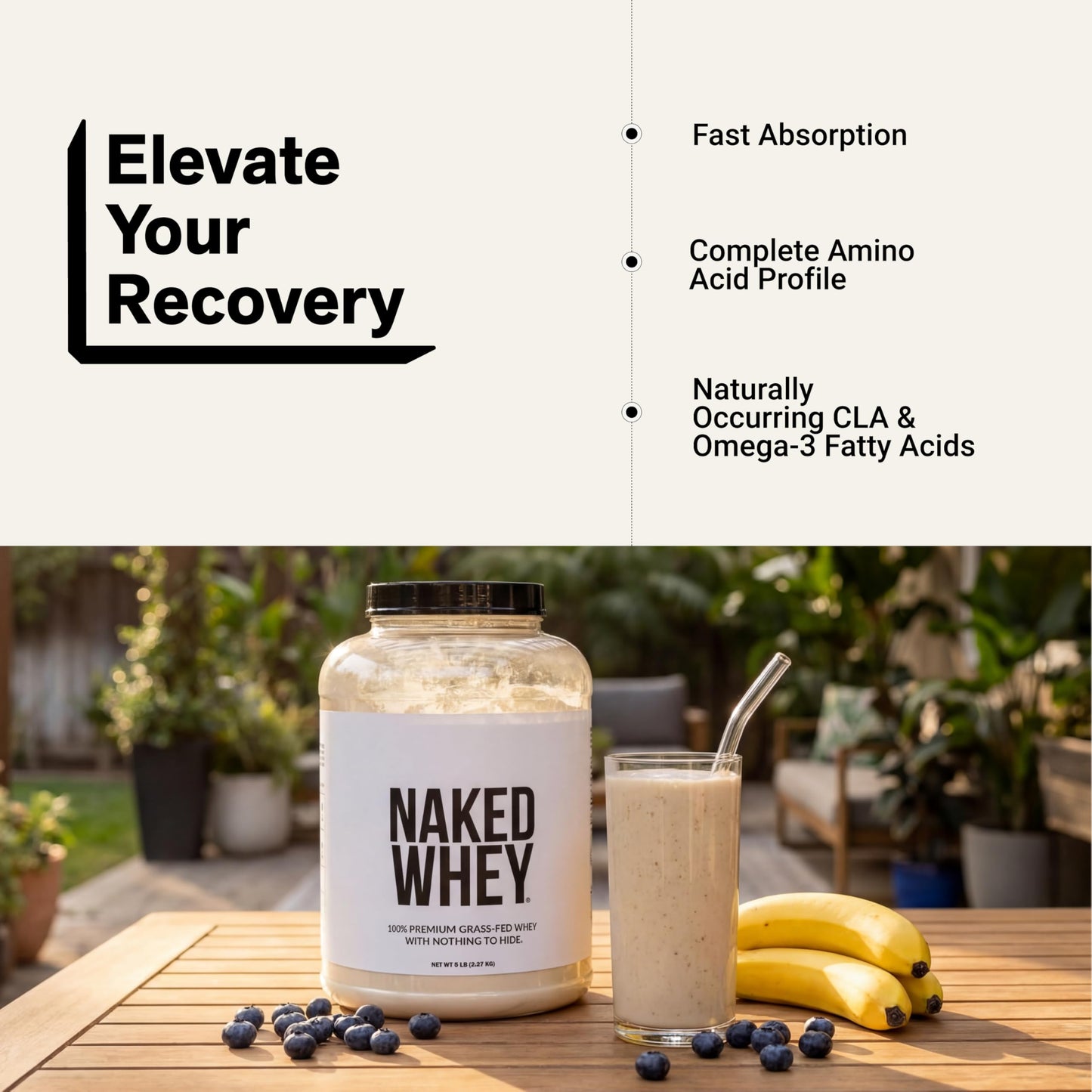 NAKED Whey Protein Powder 5 lb Unflavored, 100% Grass-Fed, NSF Certified, Undenatured, Gluten Free, Soy Free, 80 Servings