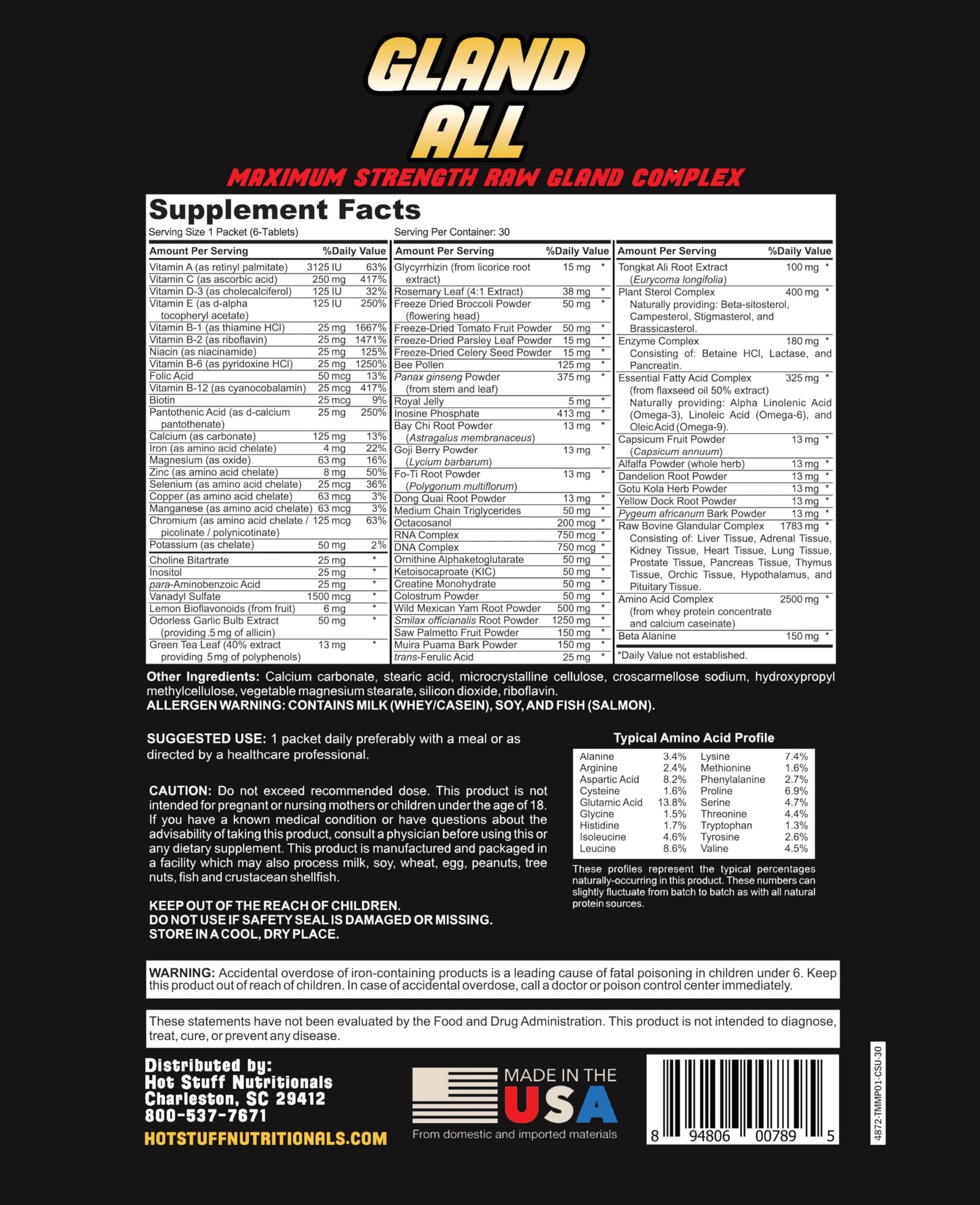 Hot Stuff Nutritionals Gland All-Raw Gland Complex Tablet 30 Tablets