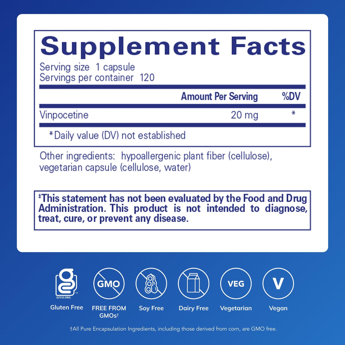 Pure Encapsulations Vinpocetine 20 mg Brain & Cerebrovascular Support Memory Support Gluten-Free & Non-GMO Capsules, 120 Count