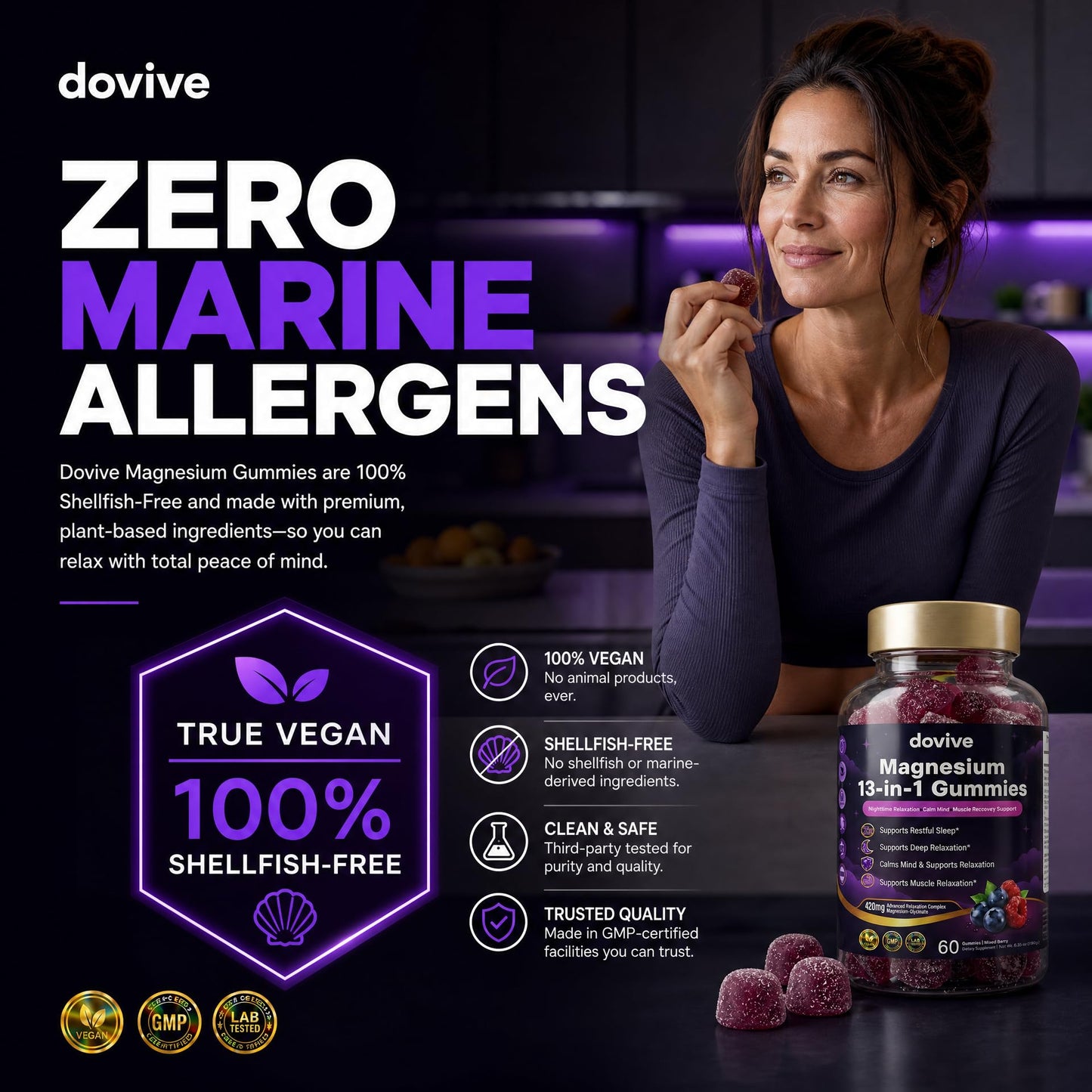 DOVIVE Magnesium Gummies for Relaxation with L-Theanine 200mg – Magnesium Citrate & Glycinate, Ashwagandha, Lemon Balm, Passionflower, Chamomile – Calm & Stress Support – Mixed Berry 60 Count
