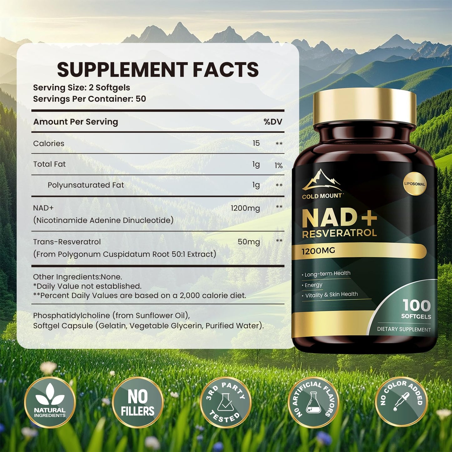 MEGNETA NAD+ Supplement with Trans Resveratrol 100 Capsules