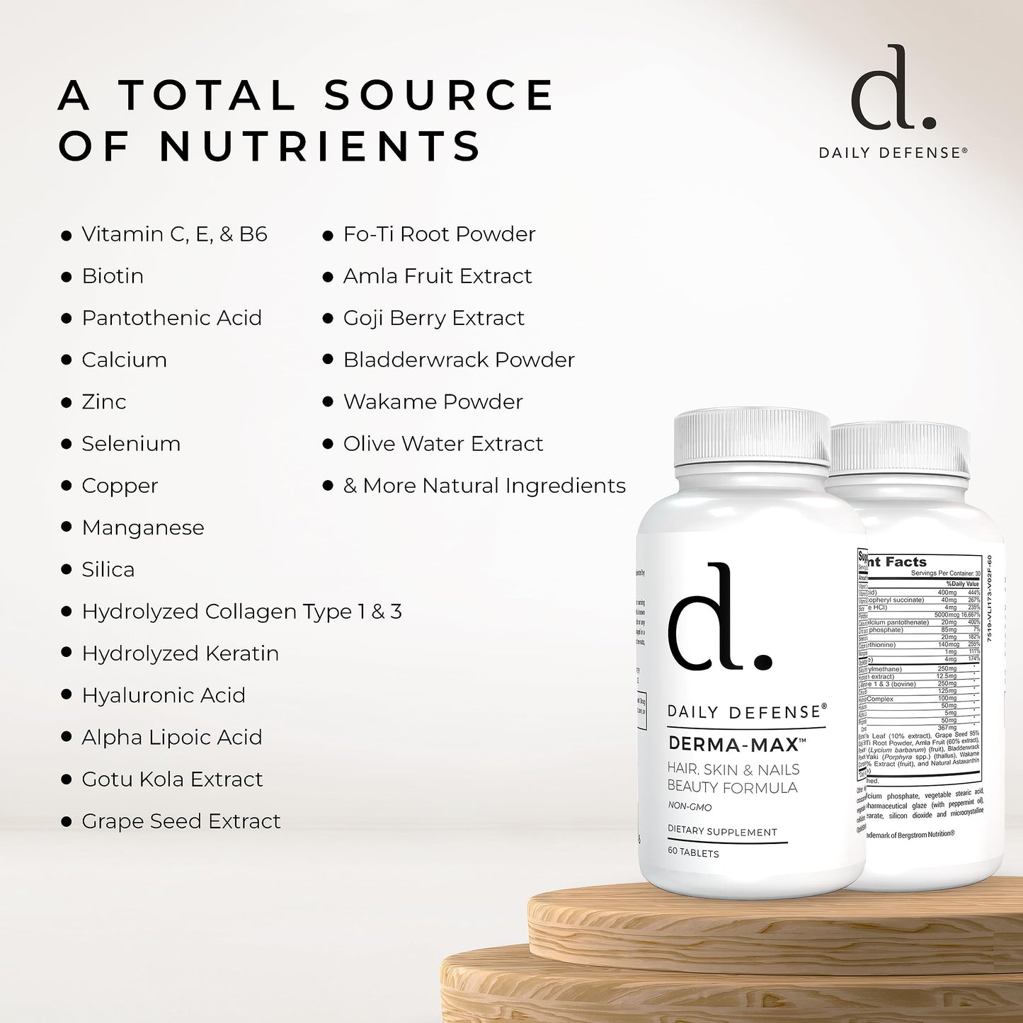 Daily Defense Collagen Supplements for Women - Hair Skin and Nails, 60 Tablets