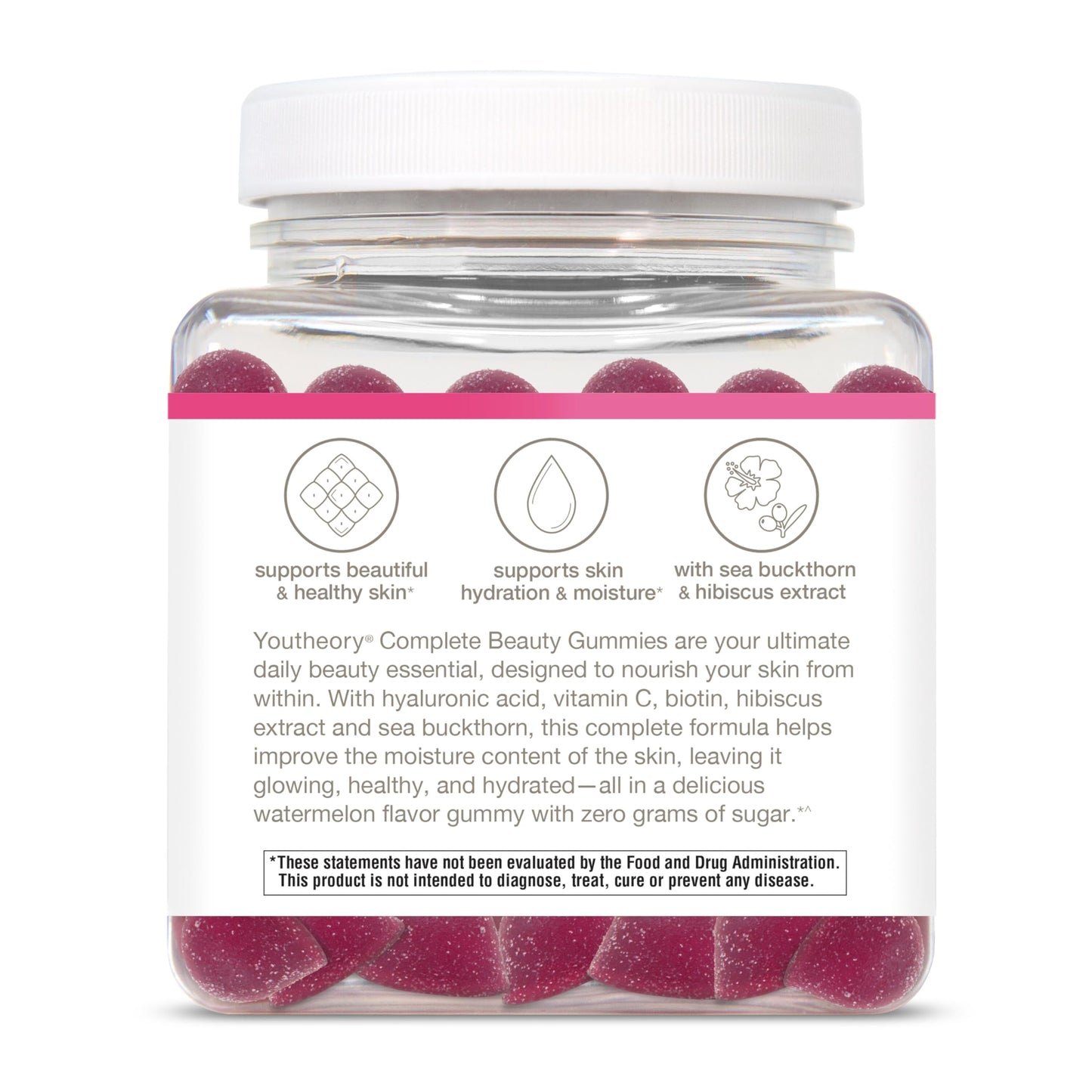 Youtheory Complete Beauty Gummies Watermelon Flavor Featuring Hyaluronic Acid, Biotin & Vitamin C, 60 Count