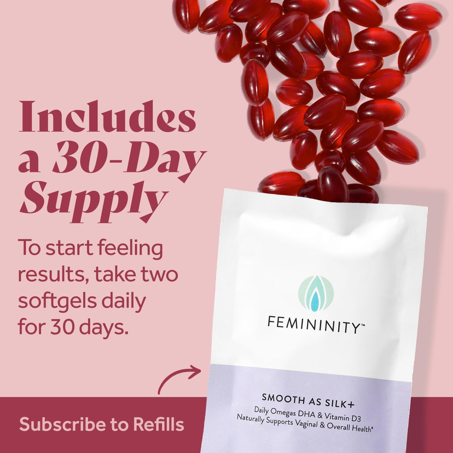 Femininity Smooth as Silk+ 30-Day Refill for Vaginal Dryness Capsules, 60 Capsules