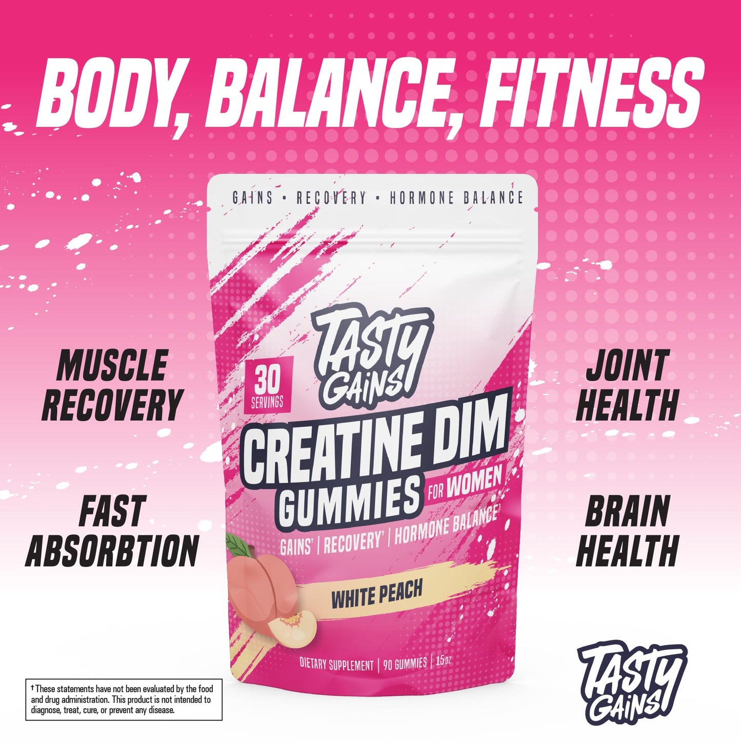 TASTY GAINS Creatine Gummies for Women, 90 Count