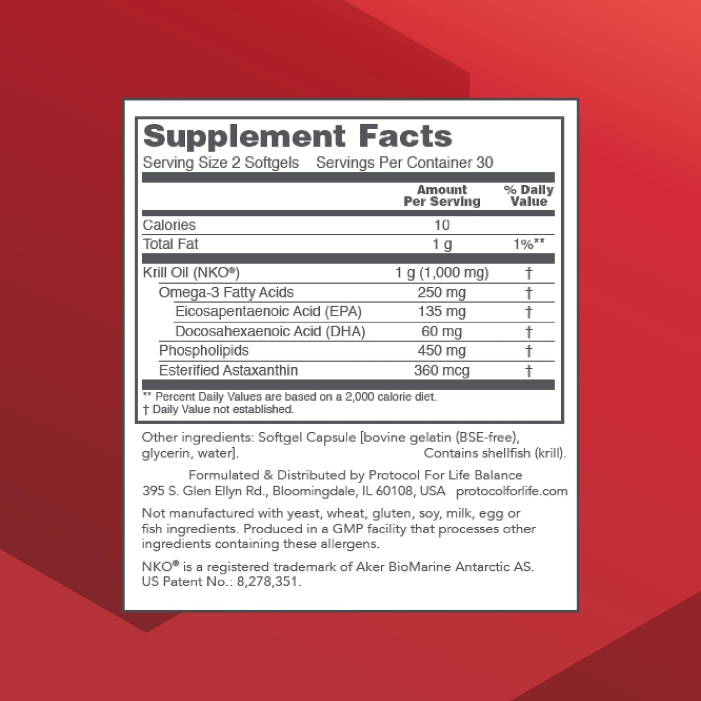 PROTOCOL FOR LIFE BALANCE Krill Oil 1,000mg Extra Strength Softgels, 60 Count