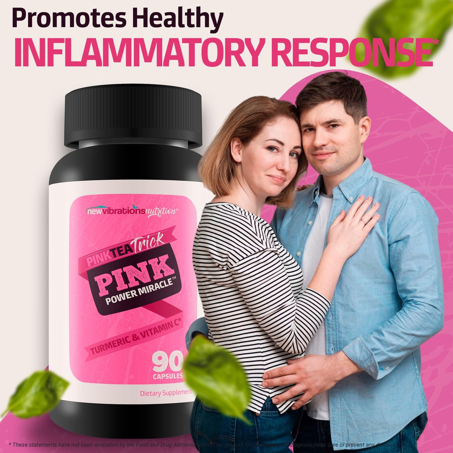 New Vibrations Nutrition Pink Tea Trick Turmeric Green Tea Capsules, 90 Count