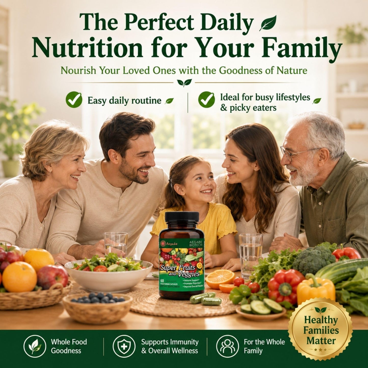 aegabe Super Fruits and Veggies Supplement, 60 Capsules