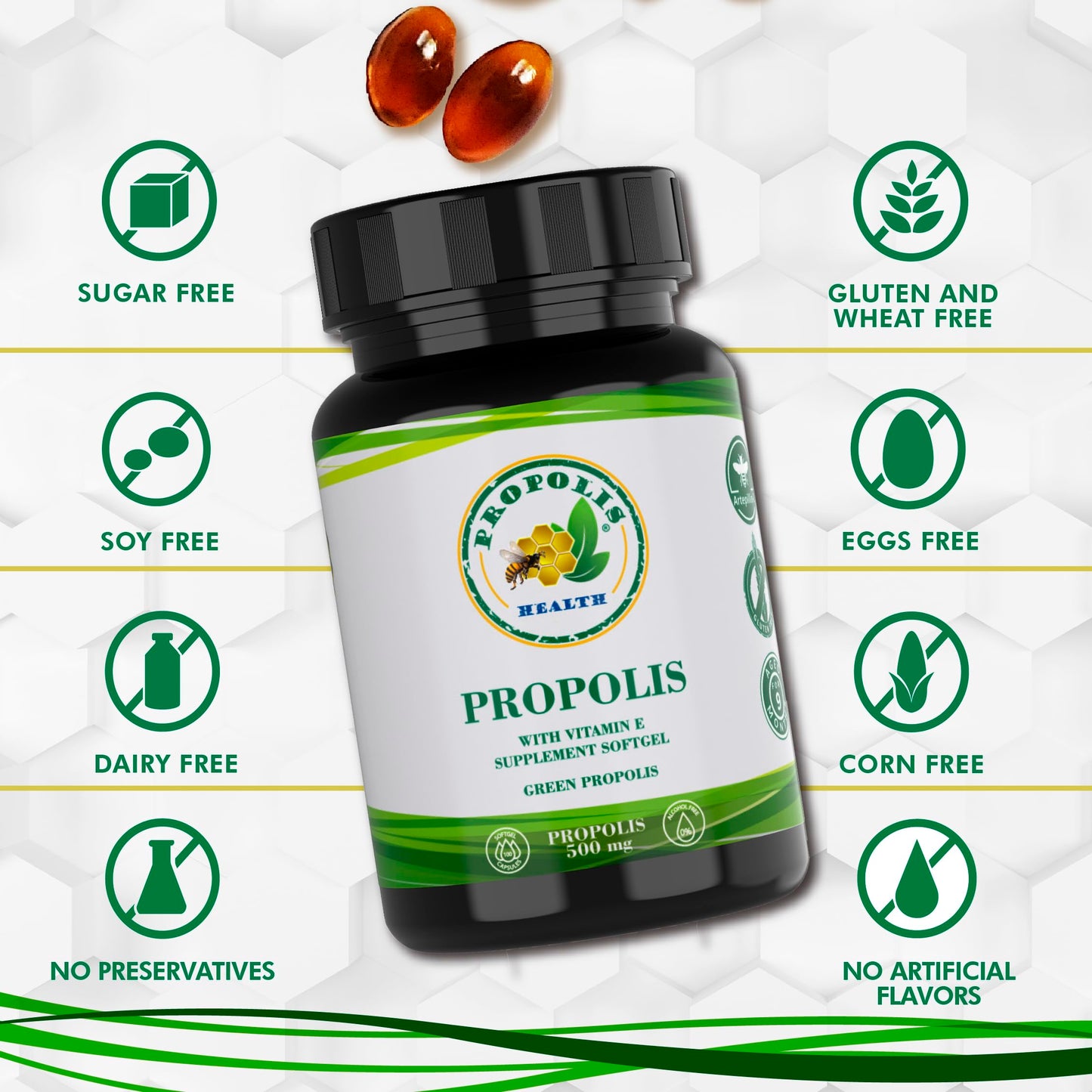 Propolis Health Propolis Capsules 1000mg with Vitamin E, Pure Brazilian Green Propolis Extract, Immune Booster, 100 Capsules