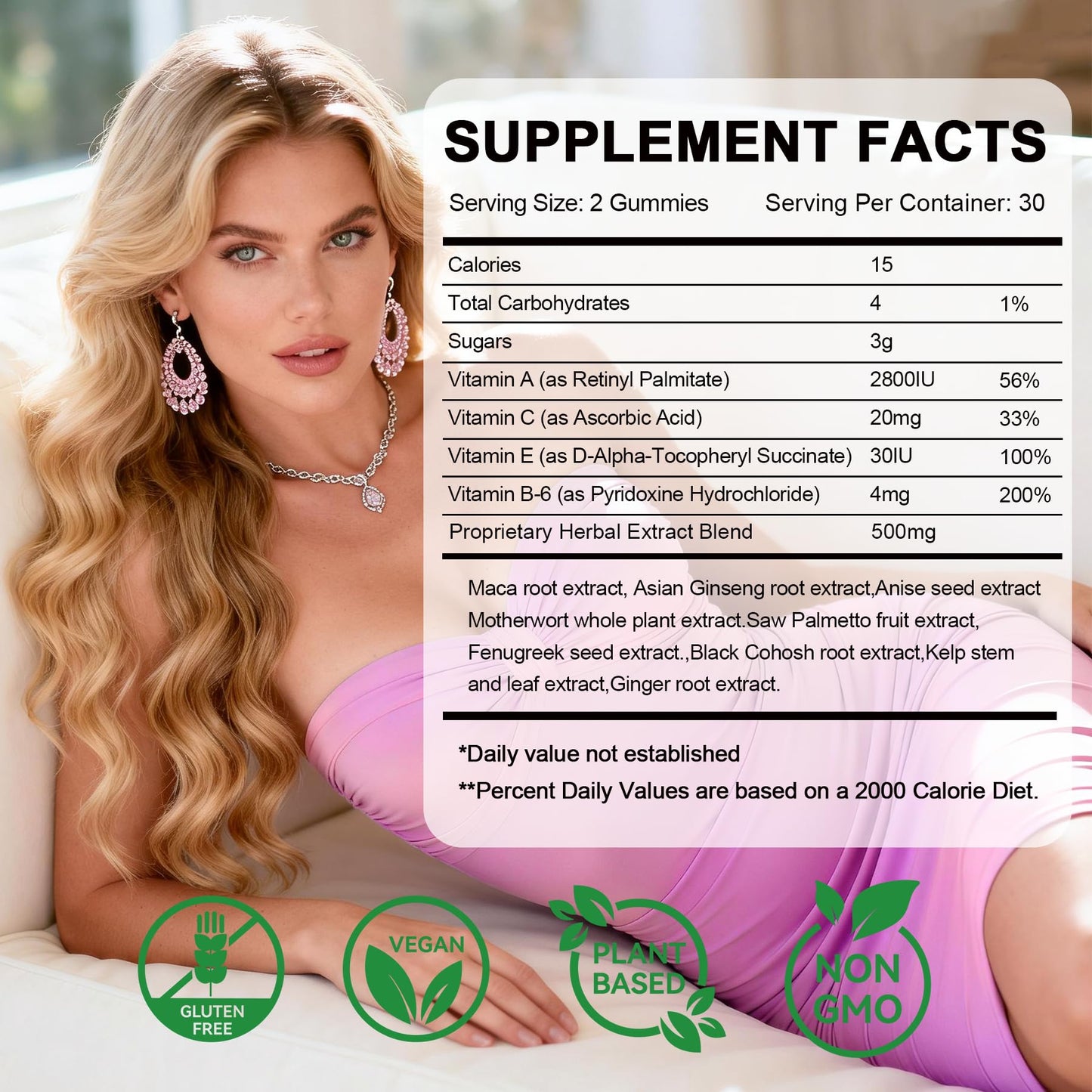 Laicuherb Libidoo Support for Women with Maca Root, Daily Wellness Formula for Confidence, Vitality & Emotional Balance, Intimacy Vitamins & Daily Sensual Wellness Gummy 60