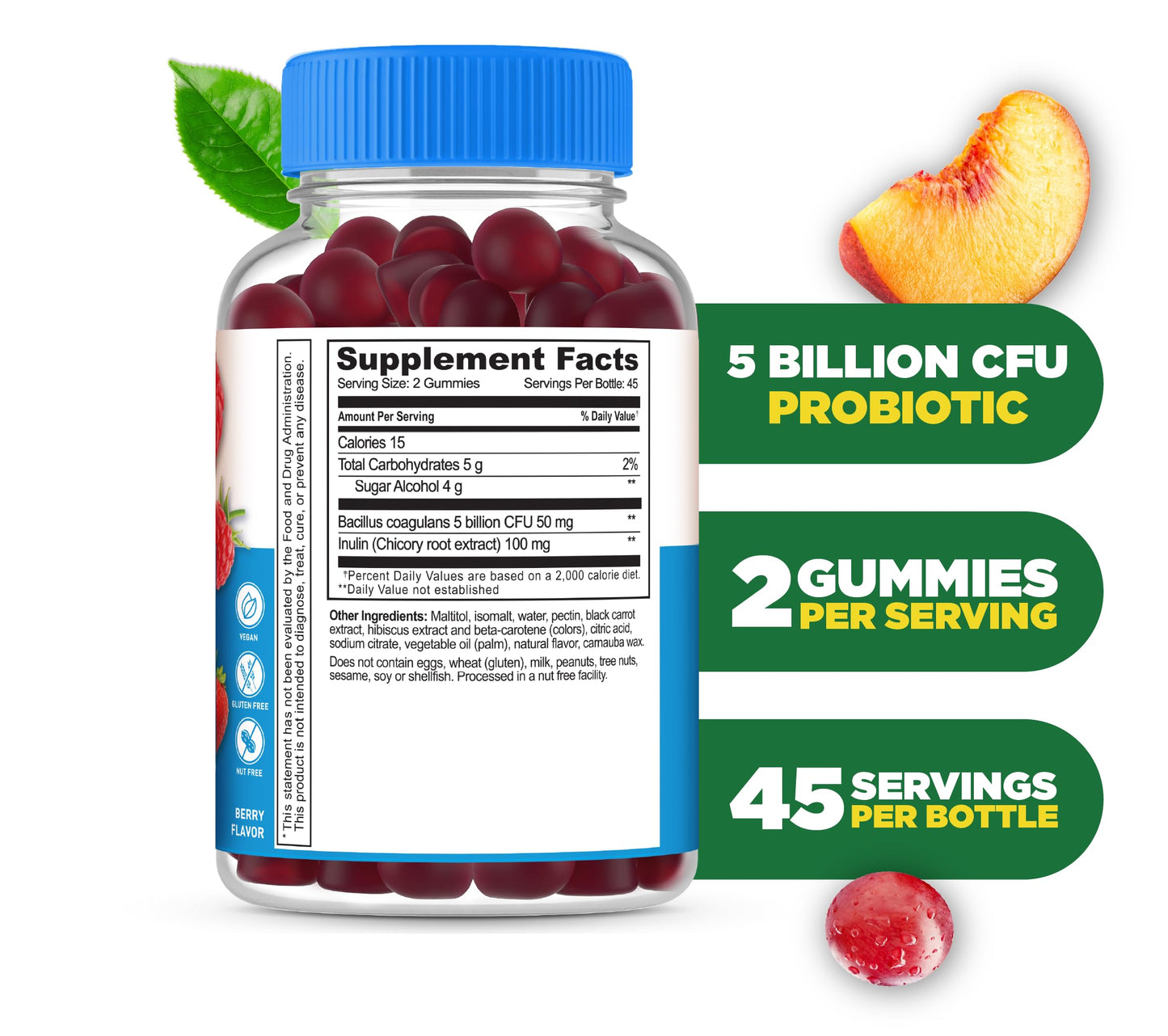 Lifeable Sugar Free Probiotics with Prebiotics Fiber Gummy 90 Gummies