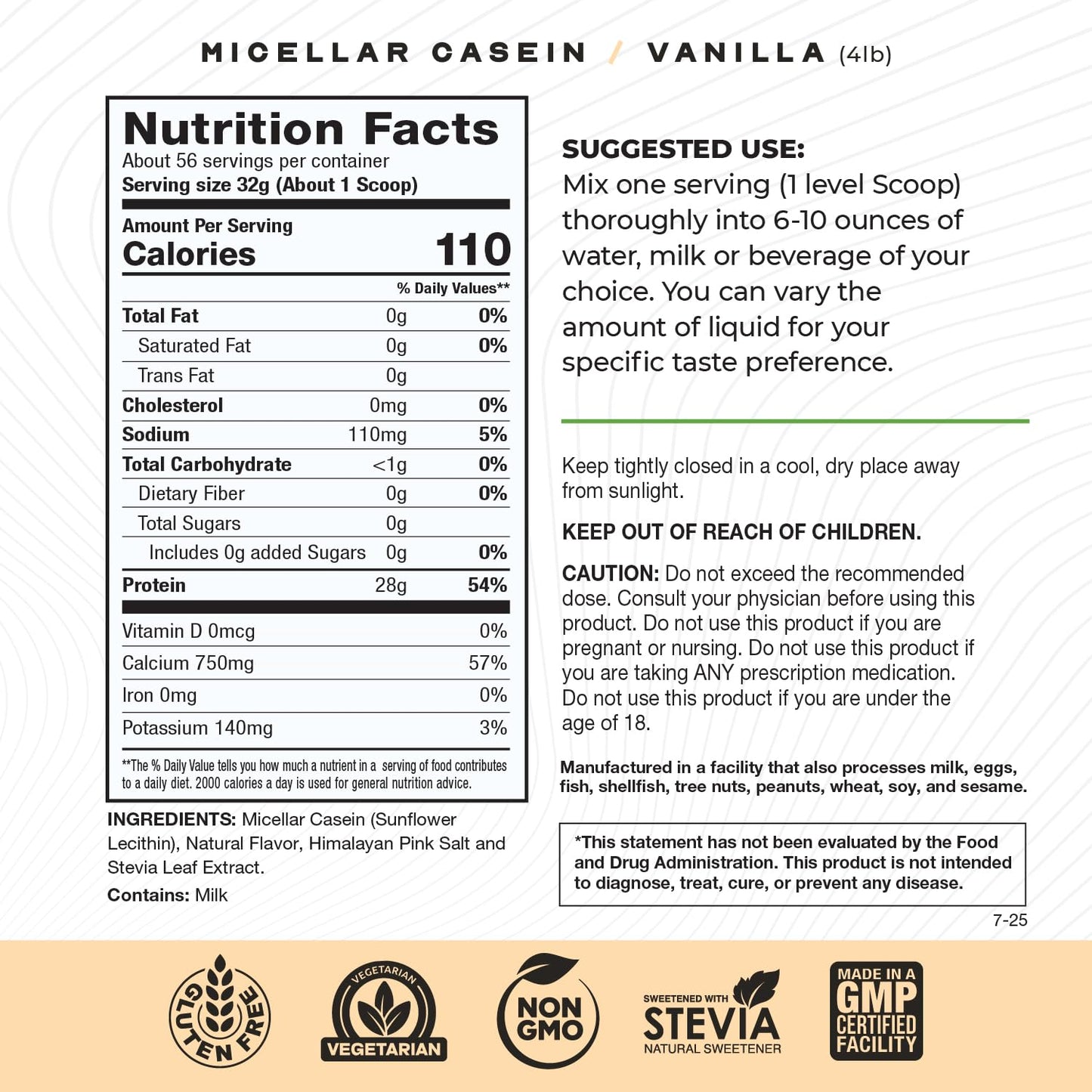 Muscle Feast Grass Fed Micellar Casein Protein Powder, Vanilla, 64 Servings, 4 lb