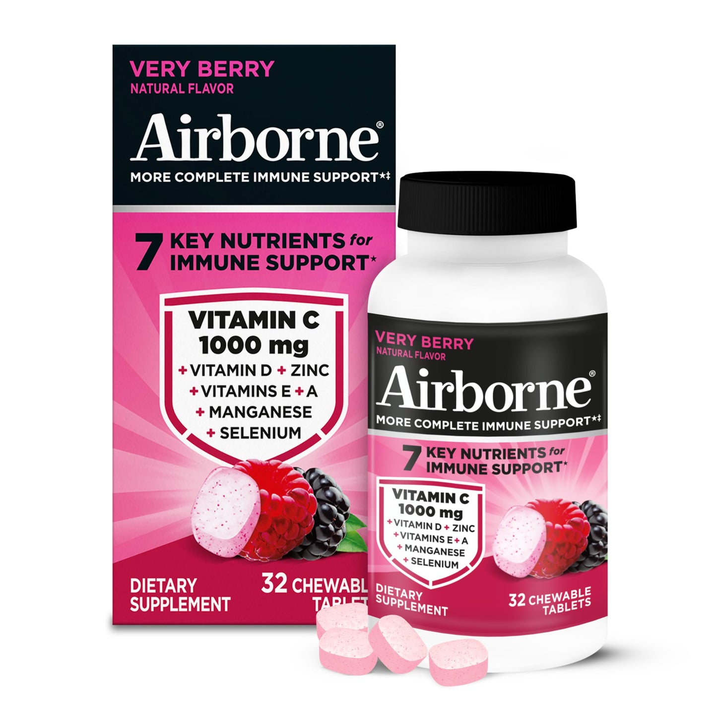 Airborne Very Berry Immune Support Tablets with 1000mg Vitamin C, 32 Count