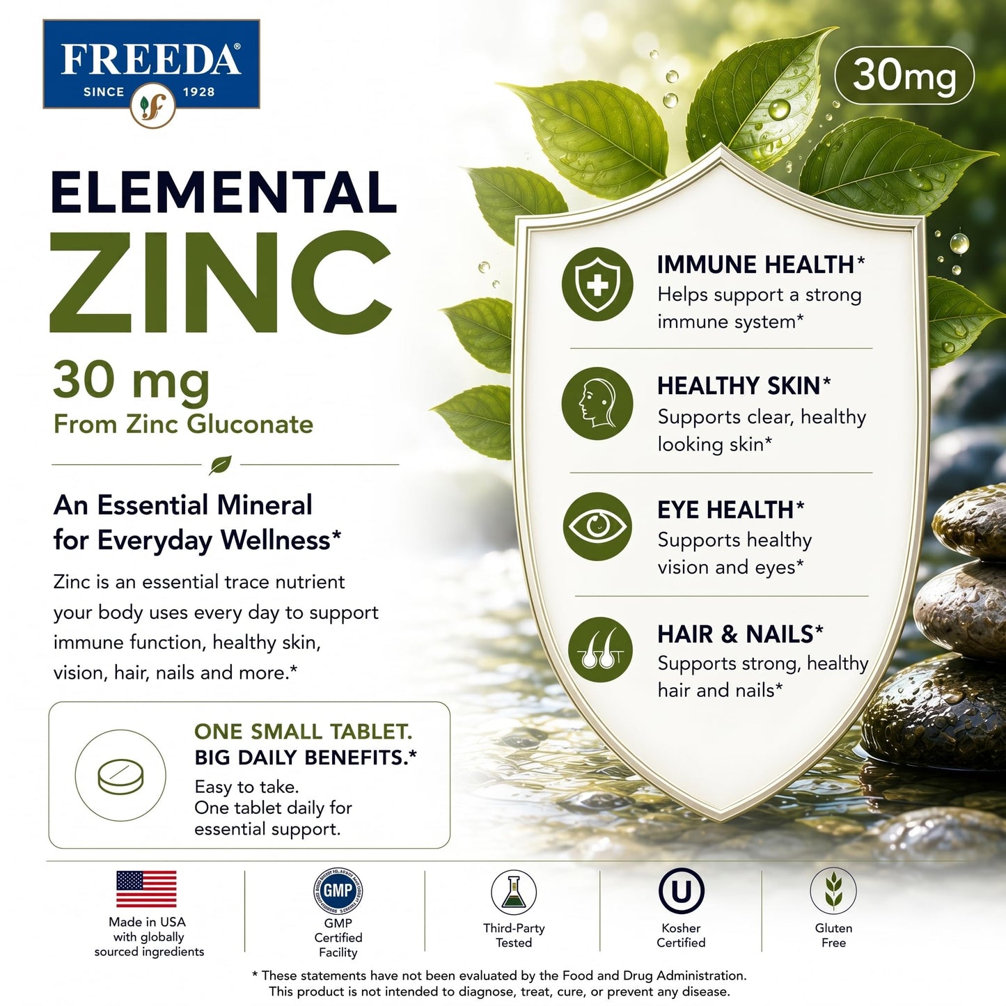 FREEDA Elemental Zinc 30mg Tablet, 100 Tablets
