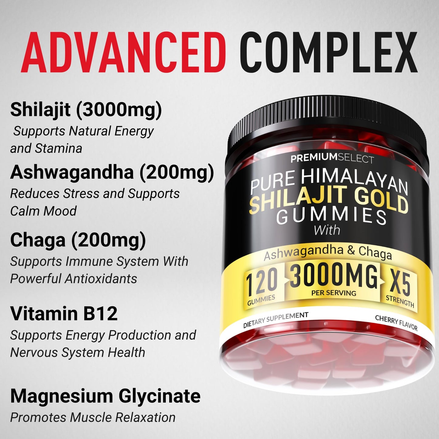 Premium Select Nutrition Shilajit Gummies for Men 3000mg, 120 Gummies