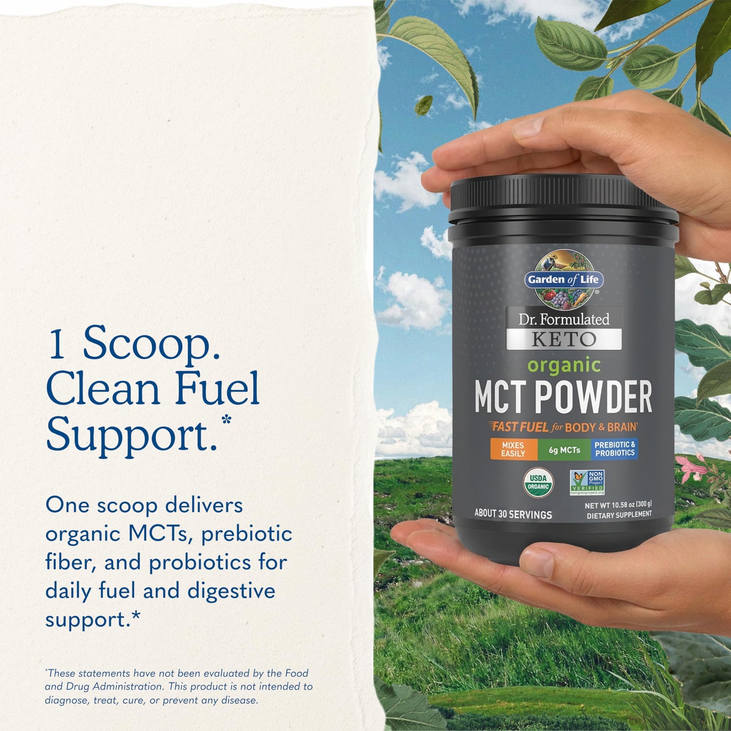 Garden of Life Dr. Formulated Organic MCT Powder with MCTs from Coconuts, Prebiotic Fiber & Probiotics, 10.58 Ounce