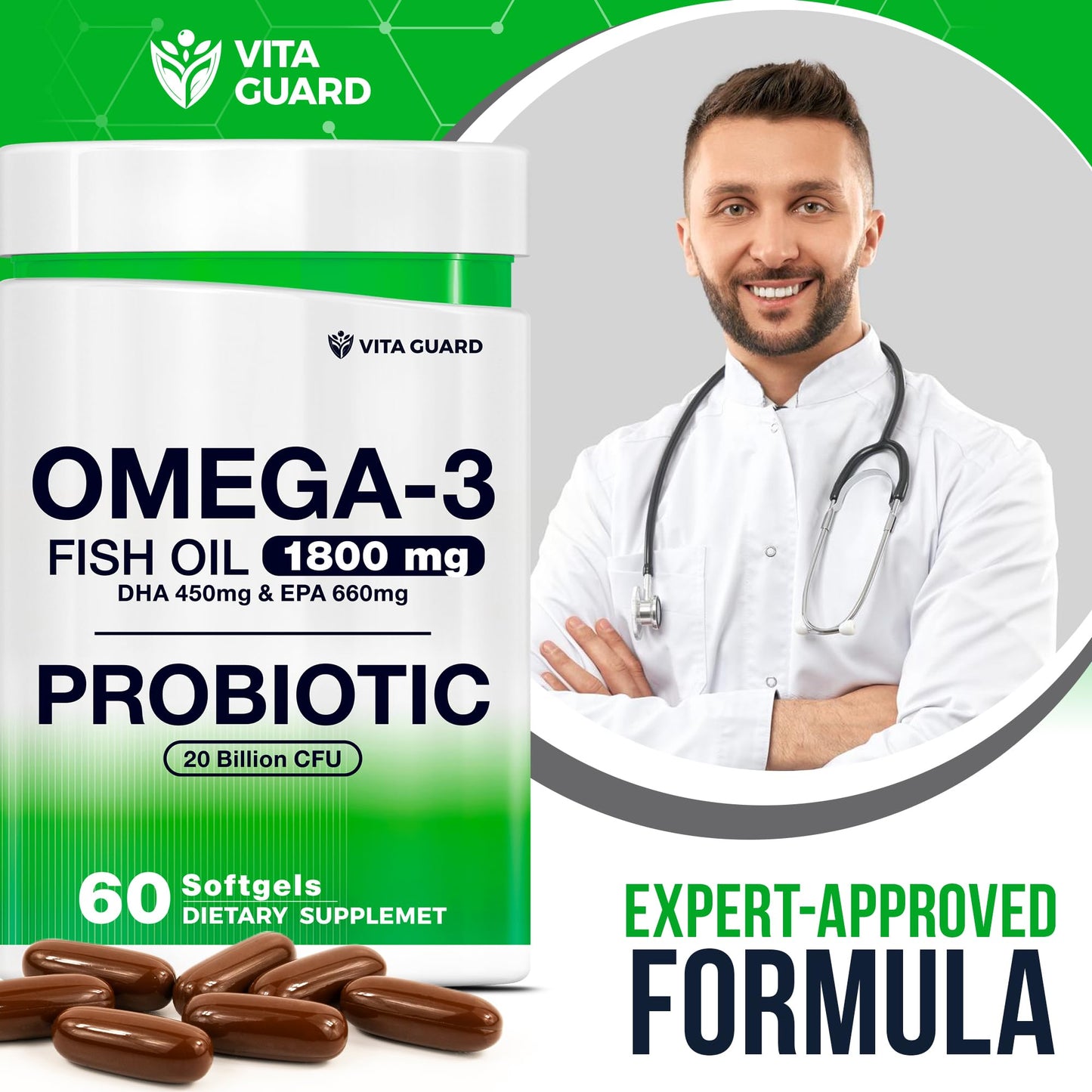 Vita Guard Omega-3 Fish Oil with Probiotics Softgels, 60 Count