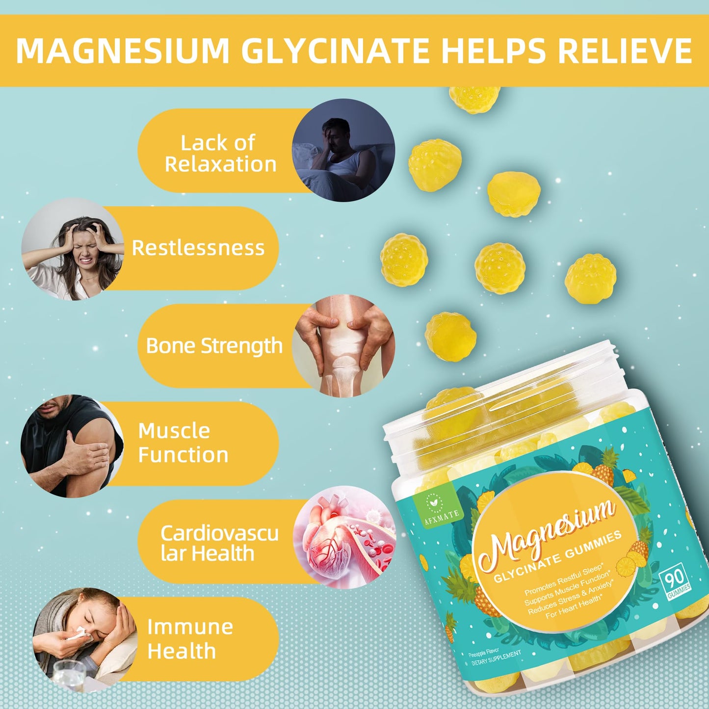 AFXMATE Magnesium Glycinate Gummies 90 Count