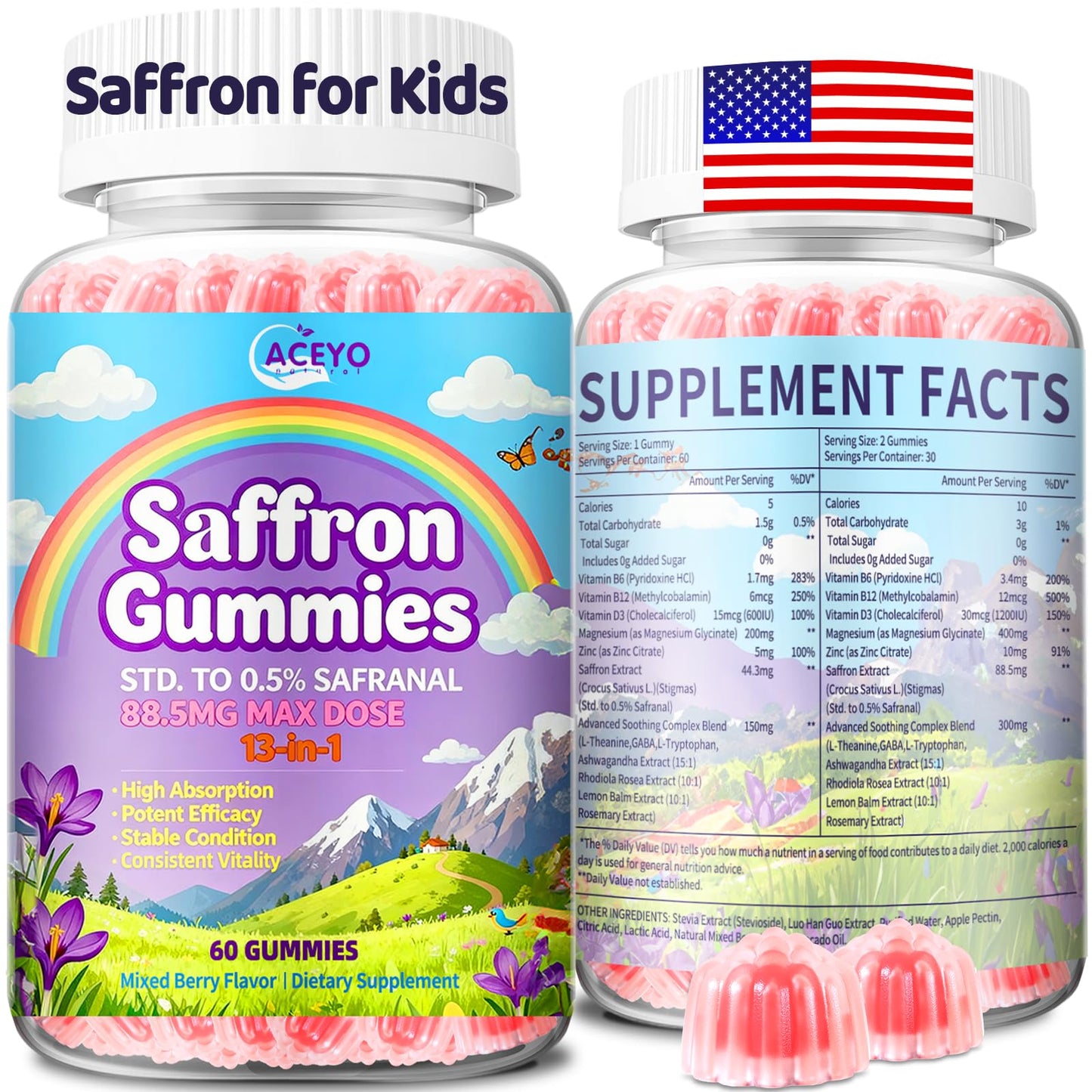 ACEYO Saffron Gummies for Adults & Kids, 60 Count