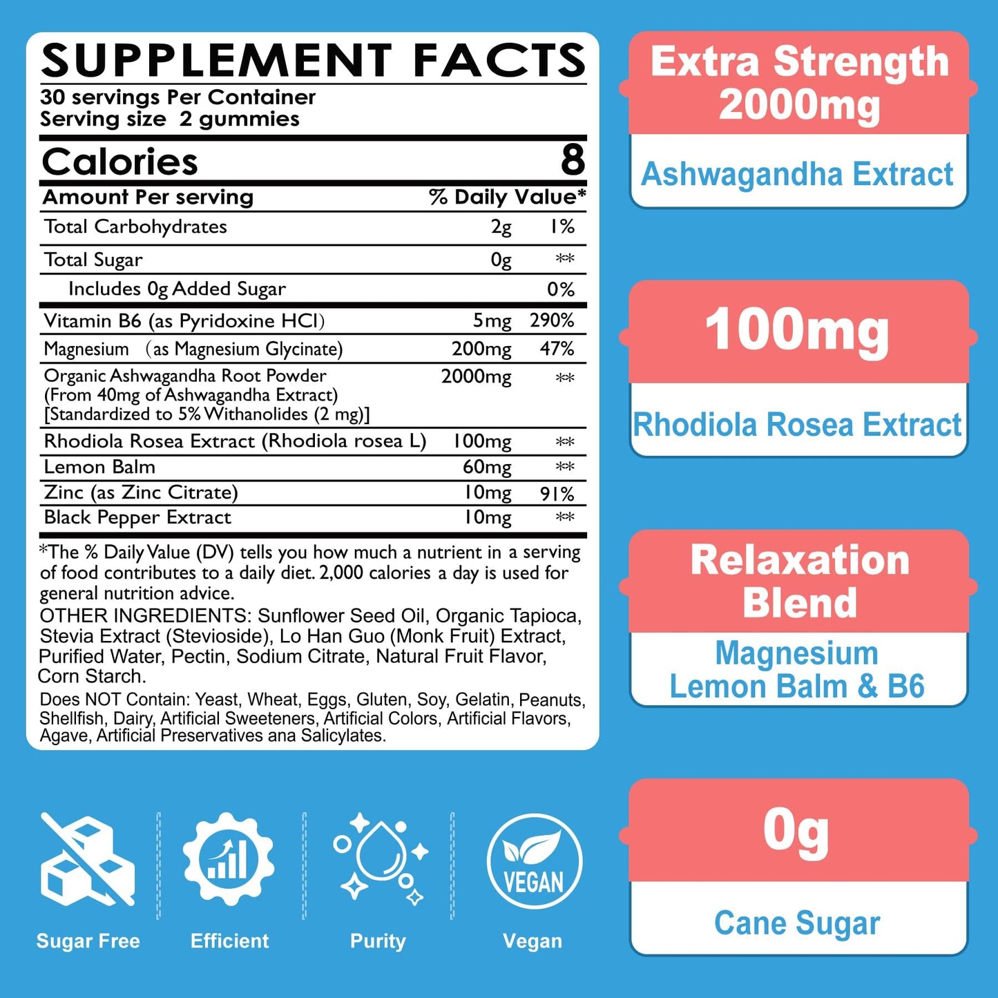 NEVISS Ashwagandha & Magnesium Glycinate Gummies 2000mg for Adults, Vitamin B6, Zinc, Rhodiola Rosea, Lemon Balm, Relaxation Support, Natural Zzz, Brain, Muscle, Stamina, Energy, Sugar Free, 118 Gummies
