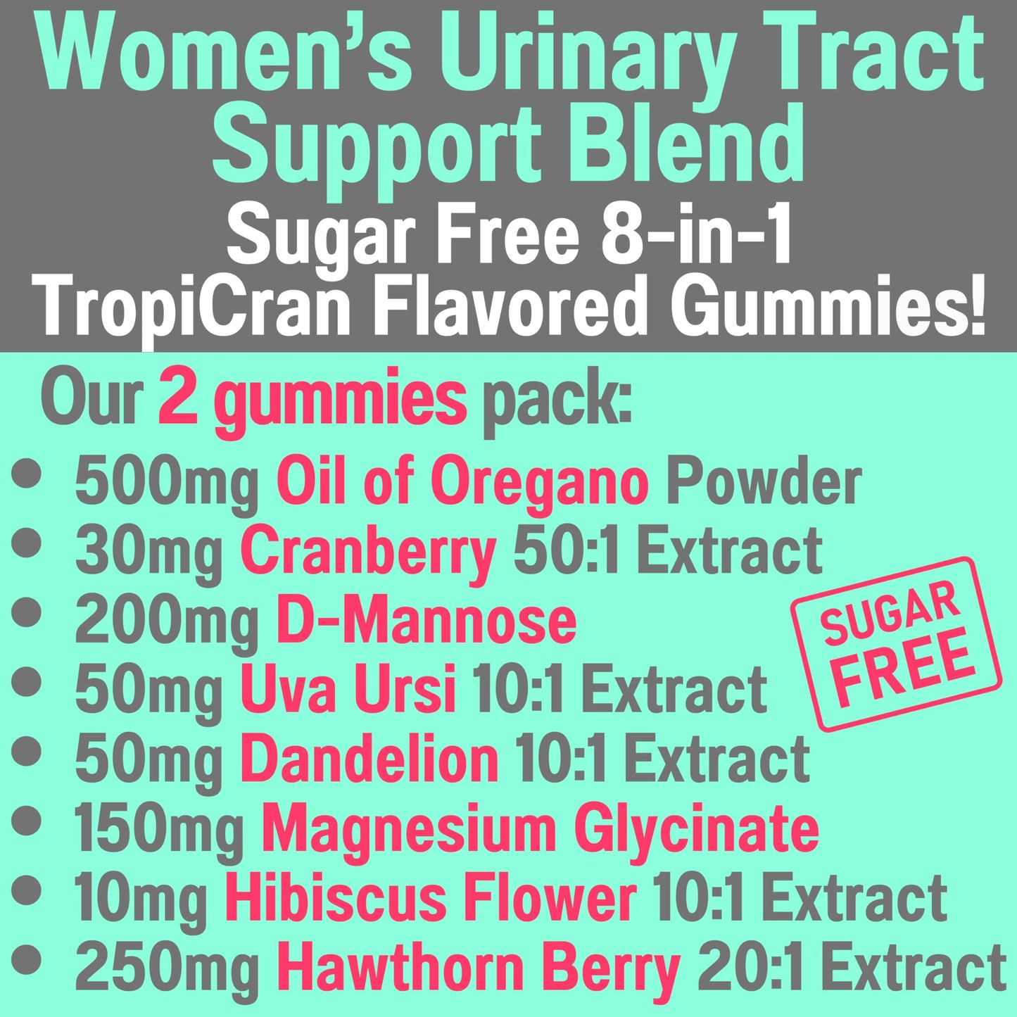 SHIZAM Oil of Oregano D-Mannose Dandelion Root Hawthorn Berry Extract Uva Ursi with Hibiscus Cranberry Magnesium Glycinate for Women, 60 Gummies