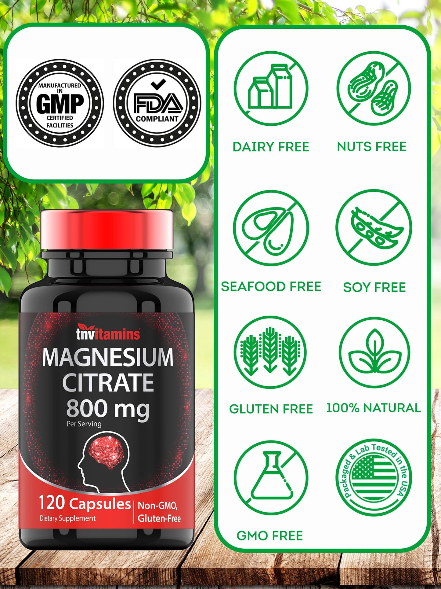 TNVitamins Magnesium Citrate 800 mg Capsules, 120 Count