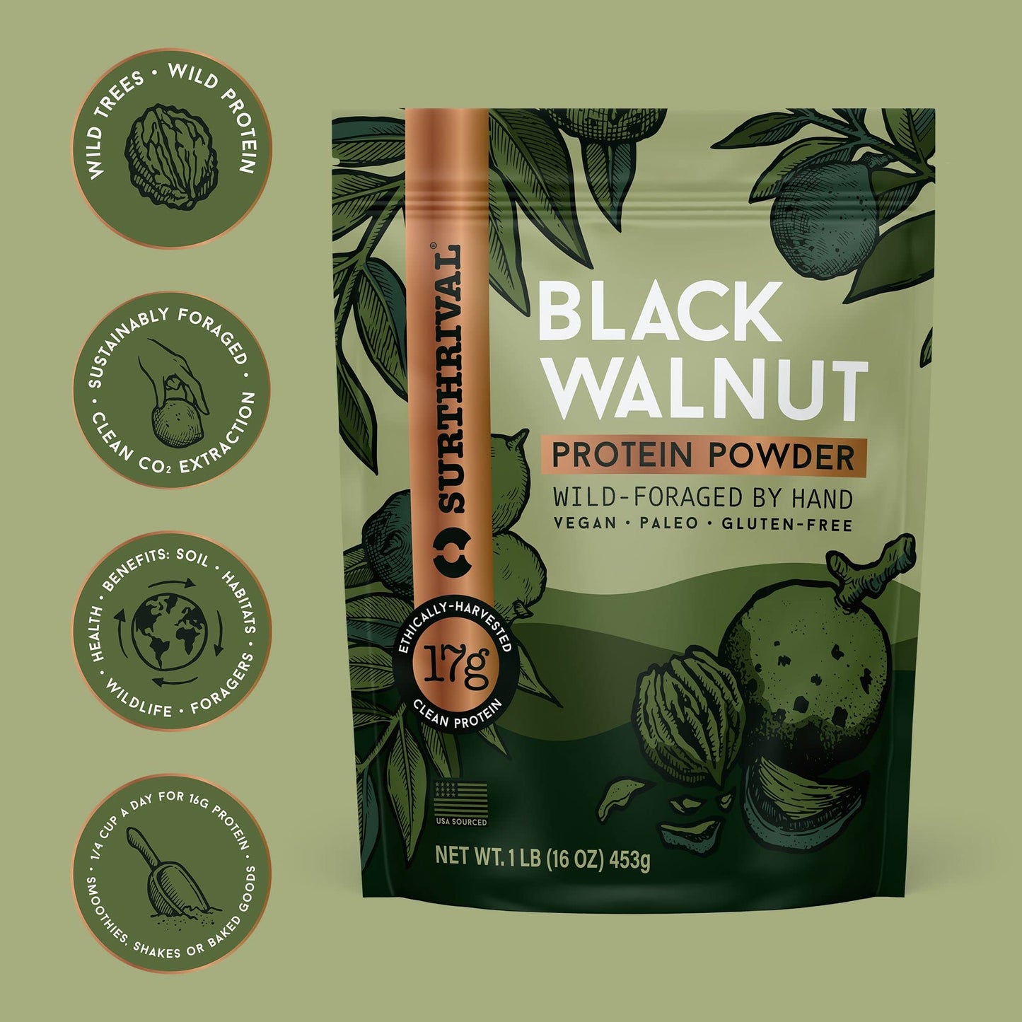Surthrival Black Walnut Protein Powder, 16 Servings