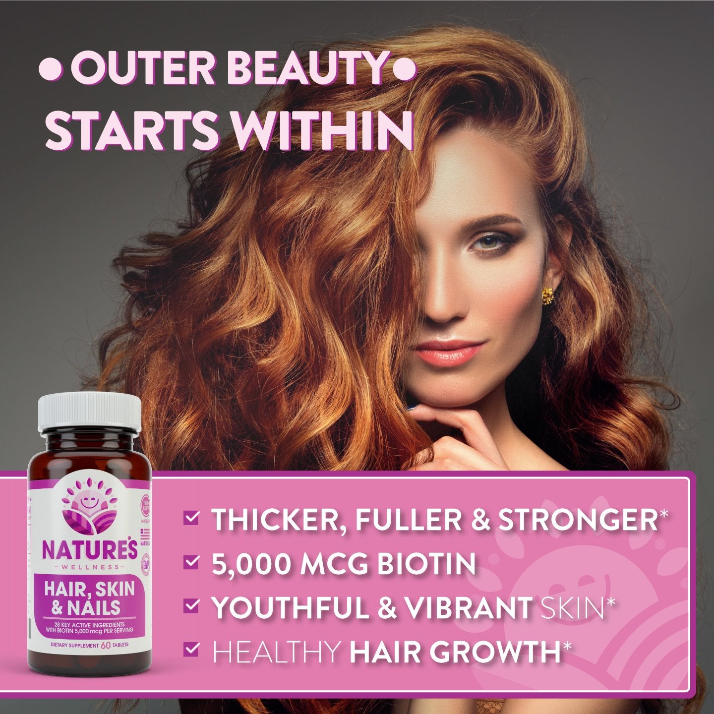 Natures Wellness Hair, Skin & Nails Essential Nourishing Supplement Tablet, 60 Tablets